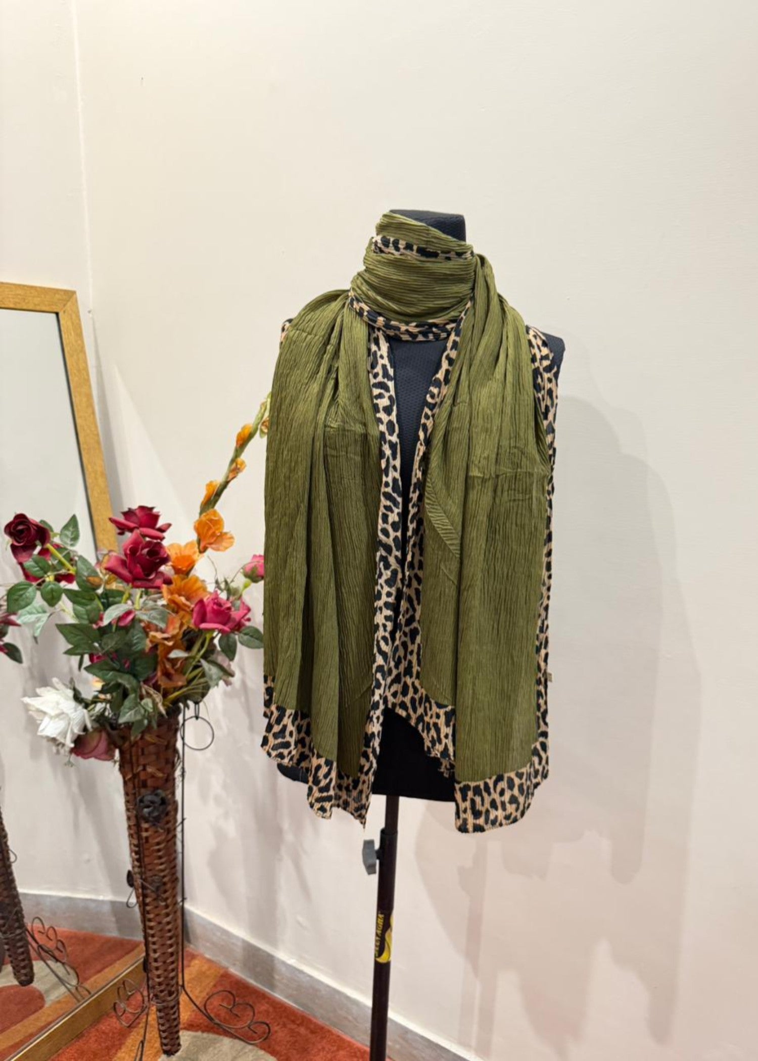 textured lawn Hijab in Olive green