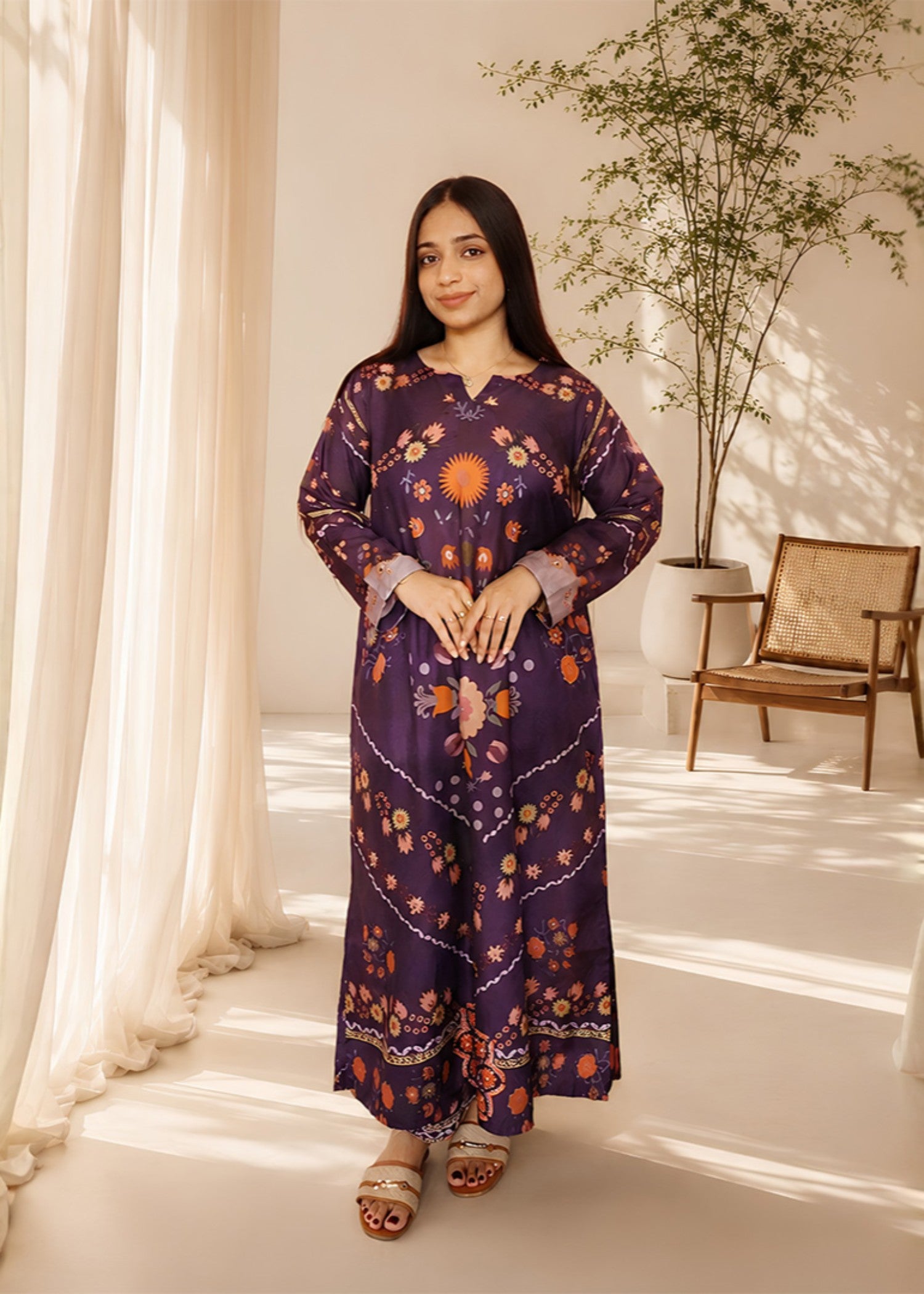 poly lawn Kaftan in Purple
