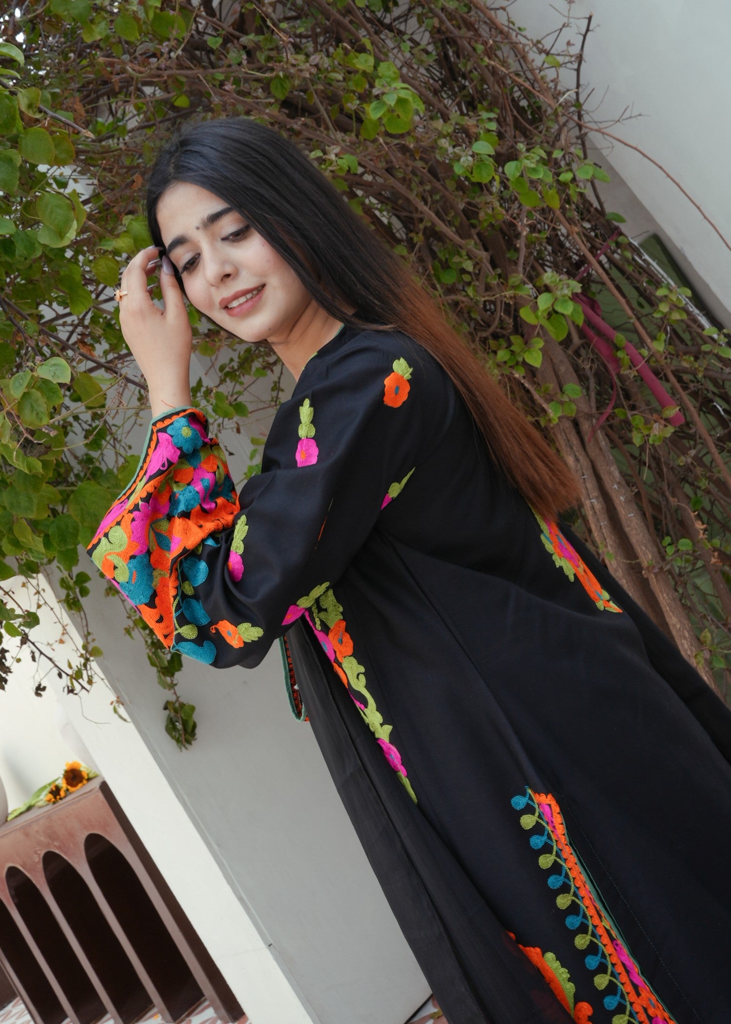 cotton Kurta Set in Black, multi
