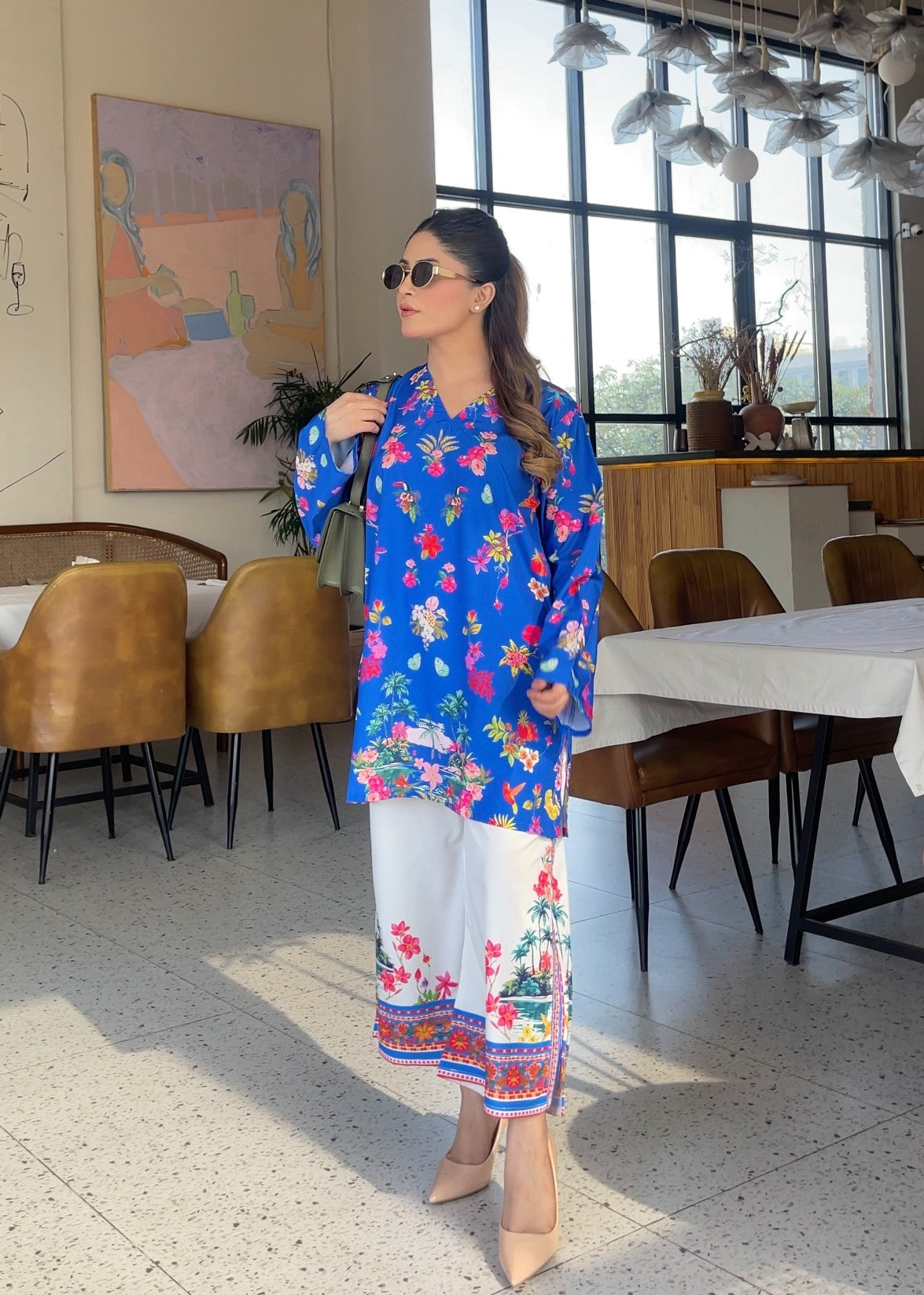 crepe Kurta Set in Blue