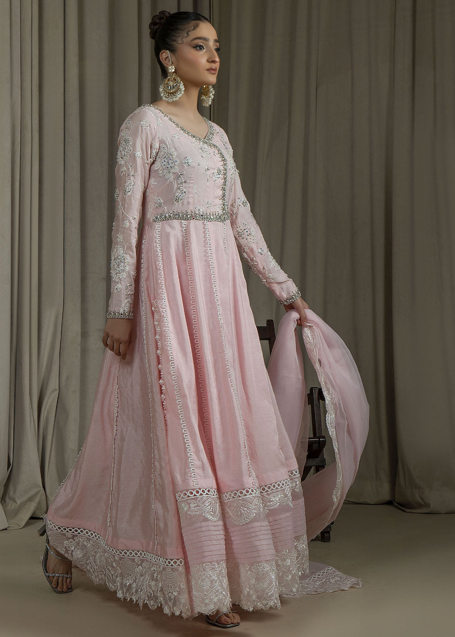 cotton net Pishwas in Pink