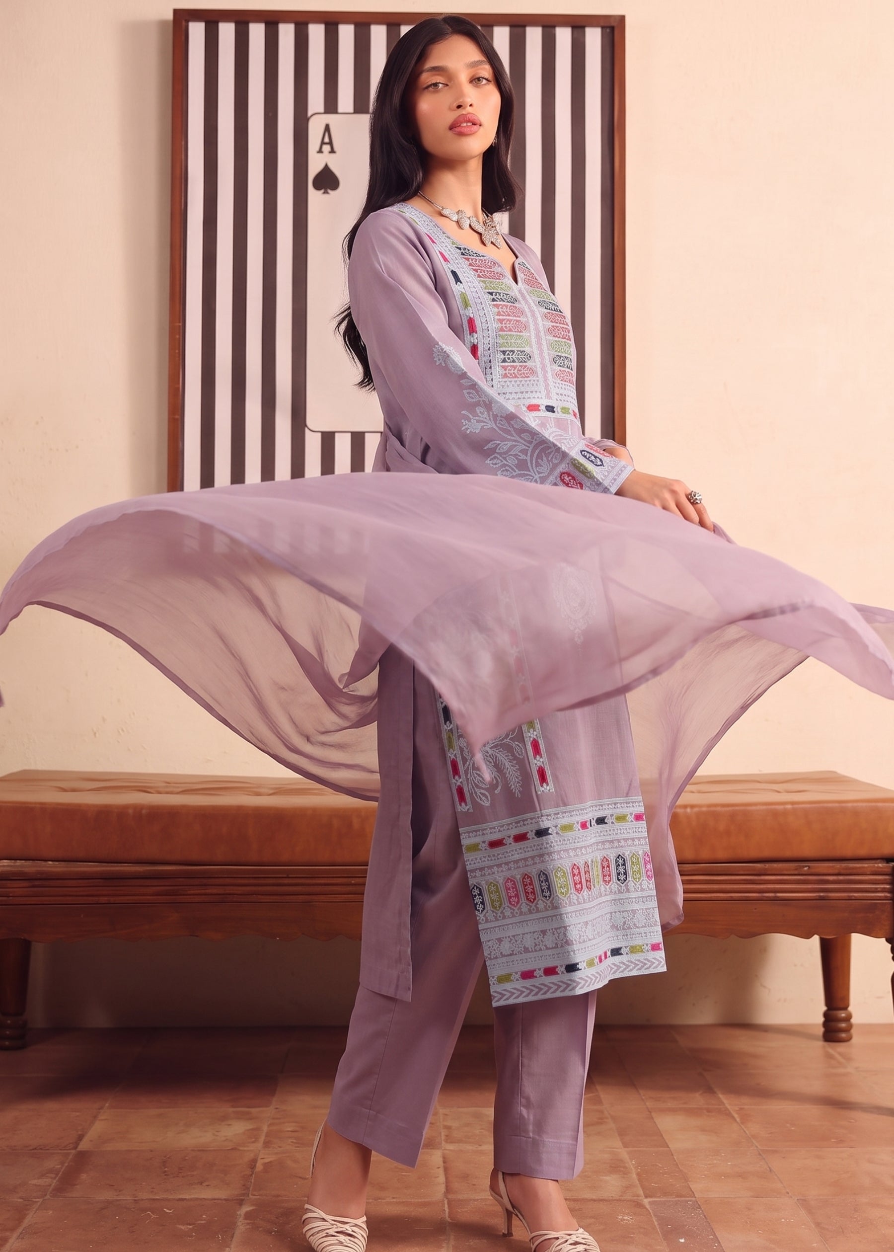 linen Kurta Set in Purple taupe