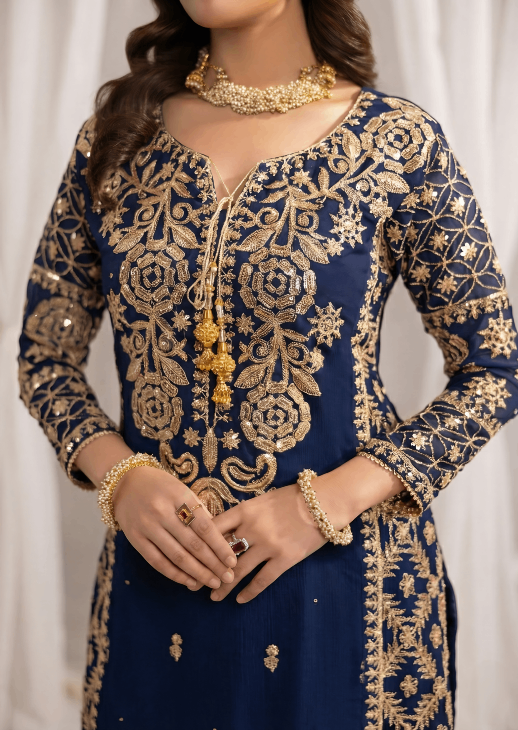 bemberg crinkle chiffon Sharara in Navy blue