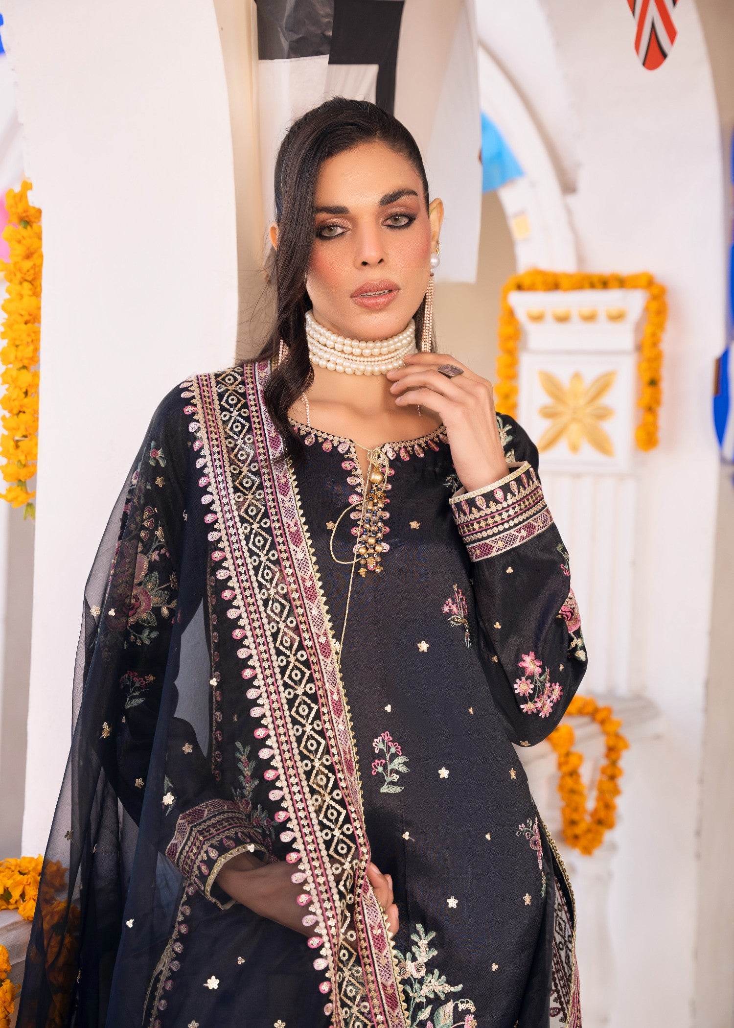 silk Kurta Set in Black
