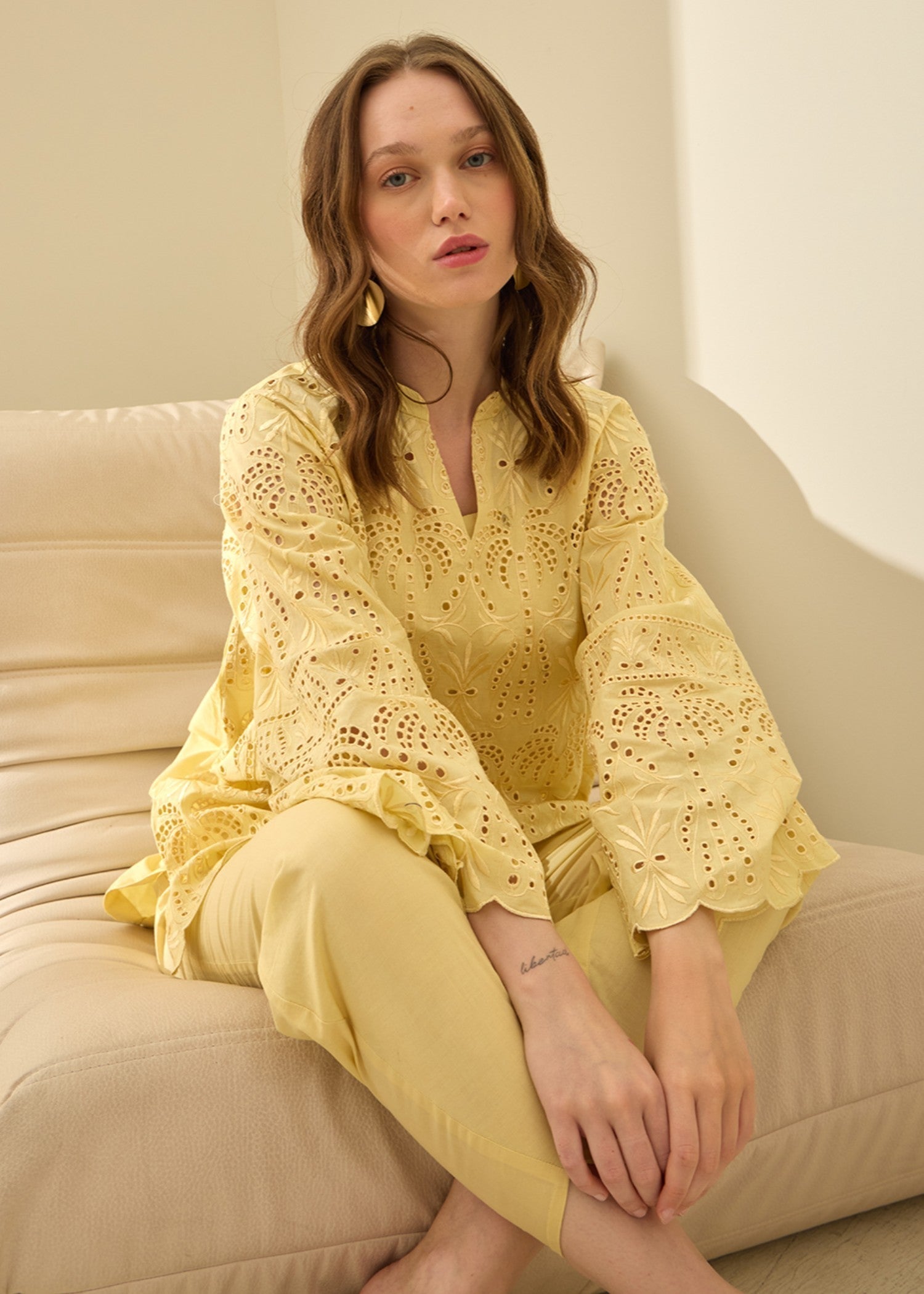 cambric cotton Co Ord Sets in Yellow