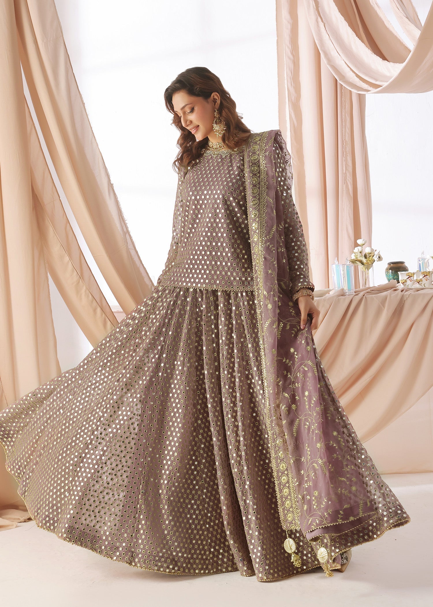 chiffon Lehenga in Mauve
