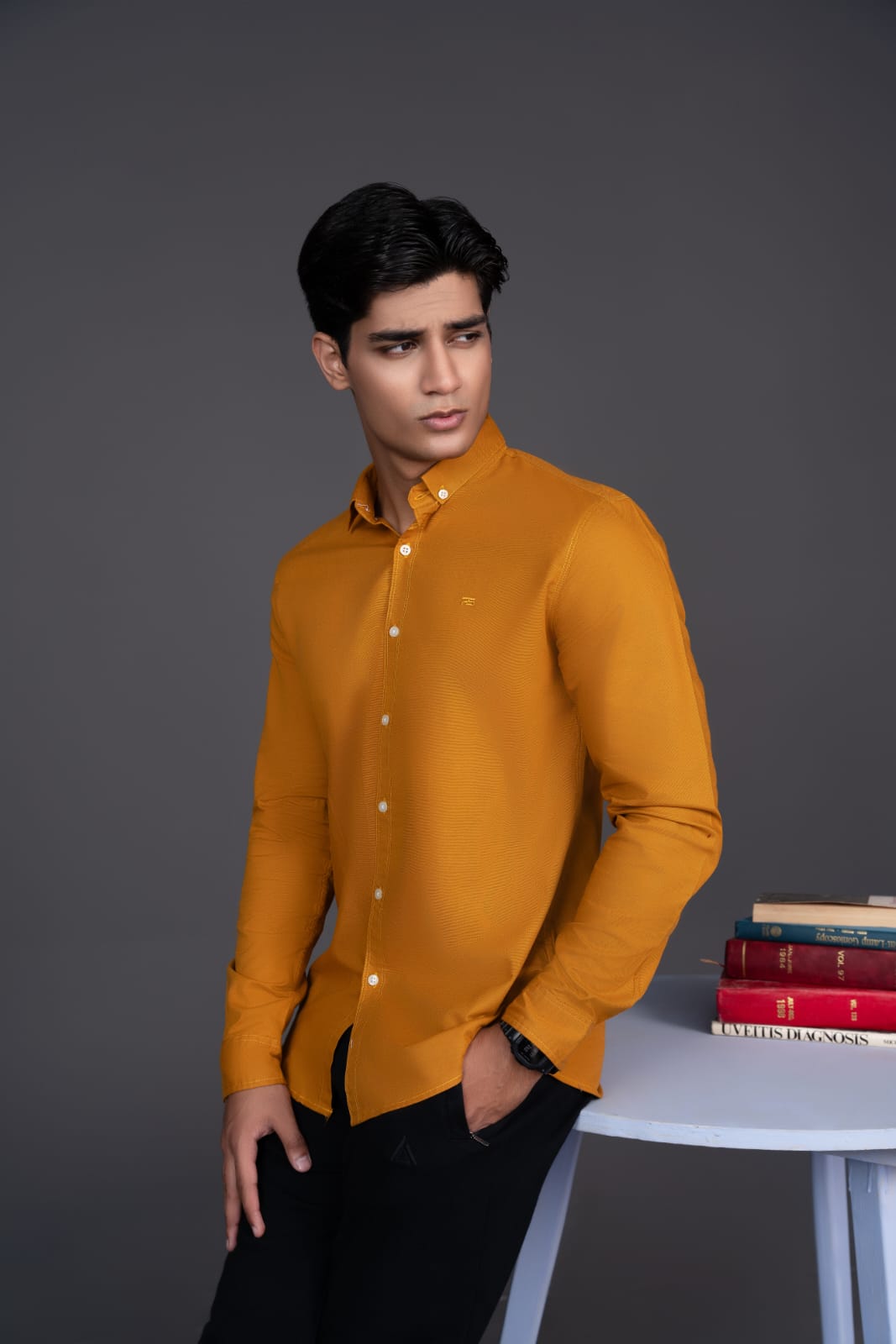 cotton Casual Shirt in Mustard by Pinstripe