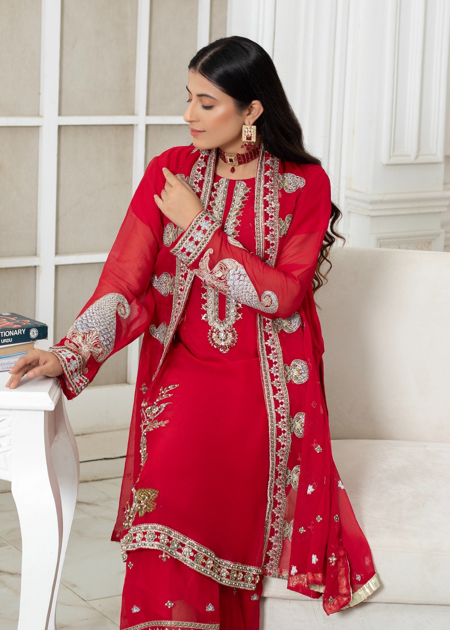 polyester chiffon Kurta Set in Imperial red
