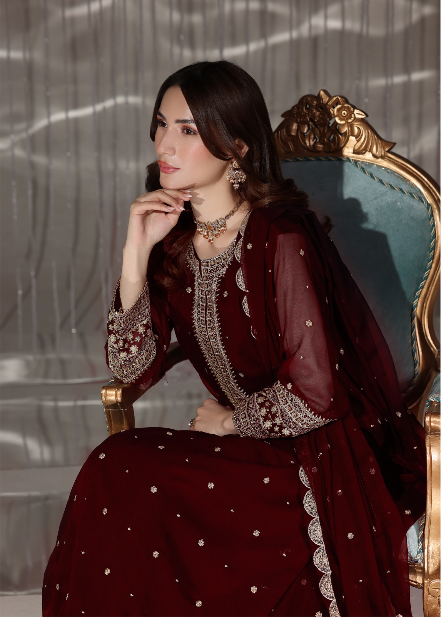 pk chiffon Lehenga in Maroon