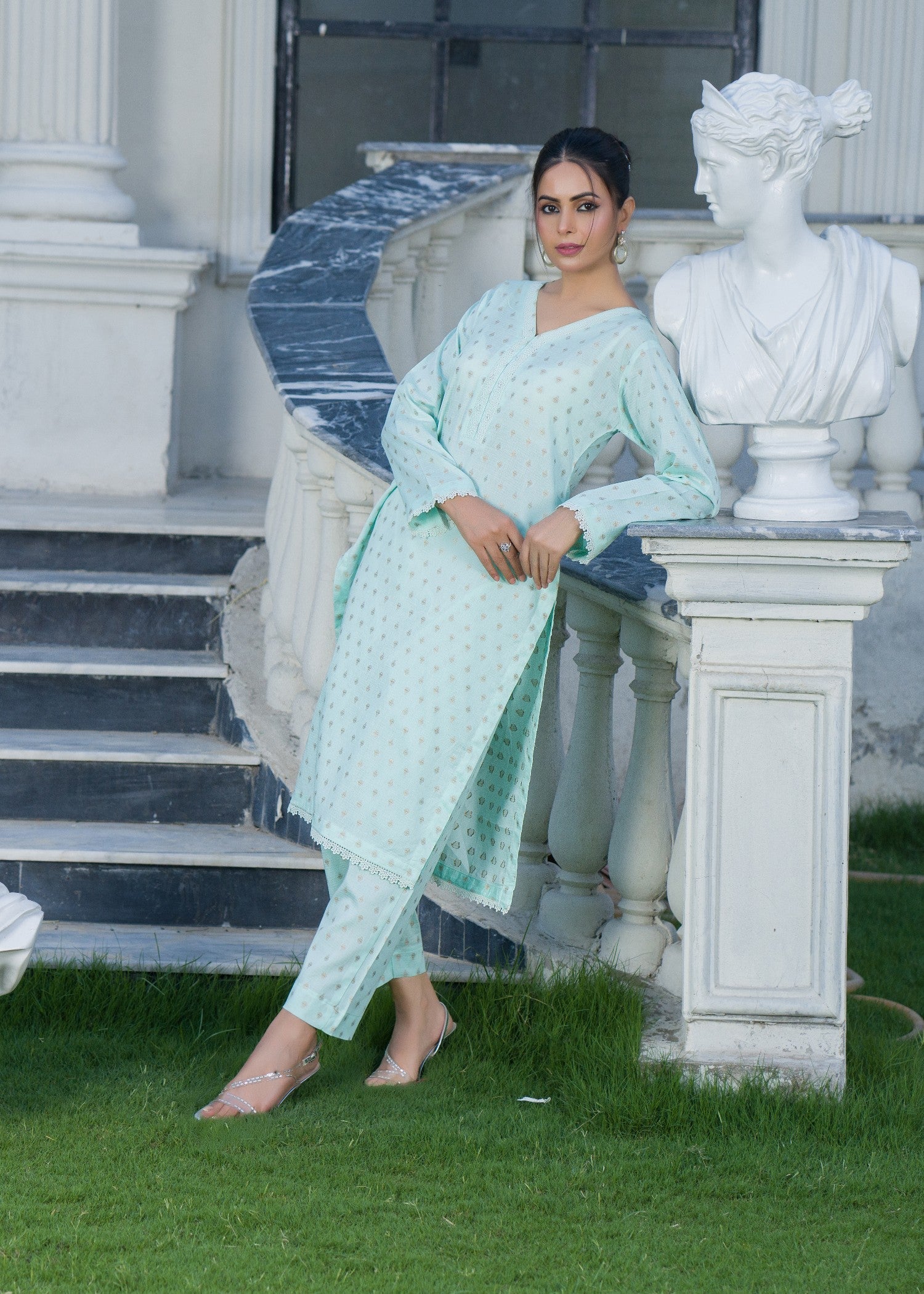 brochea jacquard Co Ord Sets in Ice blue