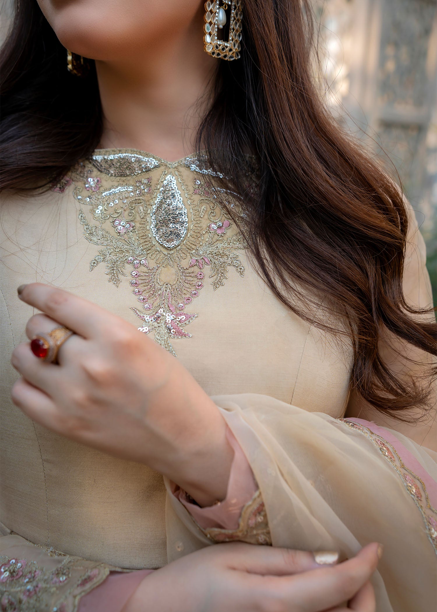 raw silk Pishwas in Beige