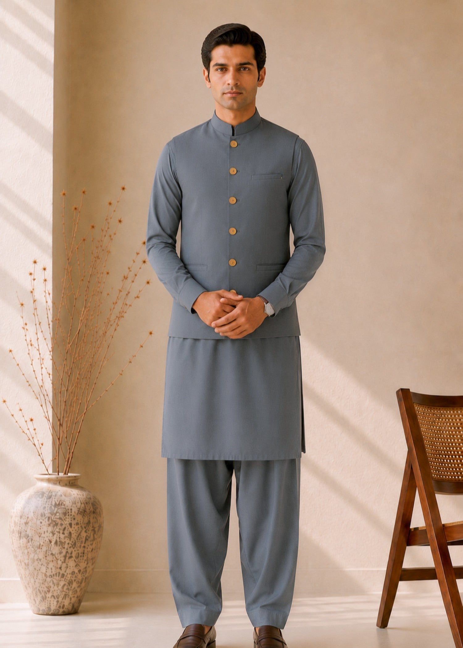 suiting Waistcoat in Frost blue