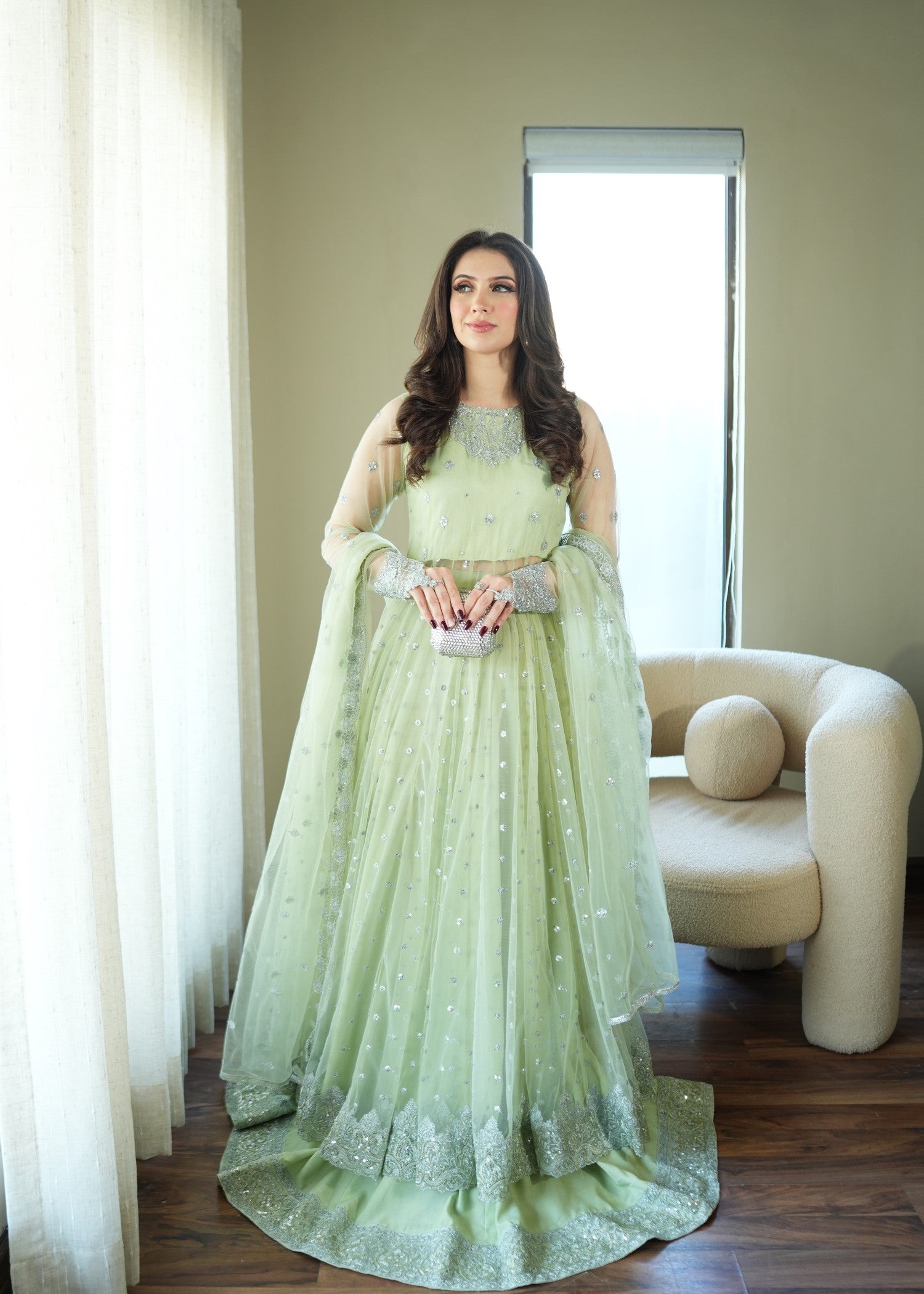 net Pishwas in Mint green