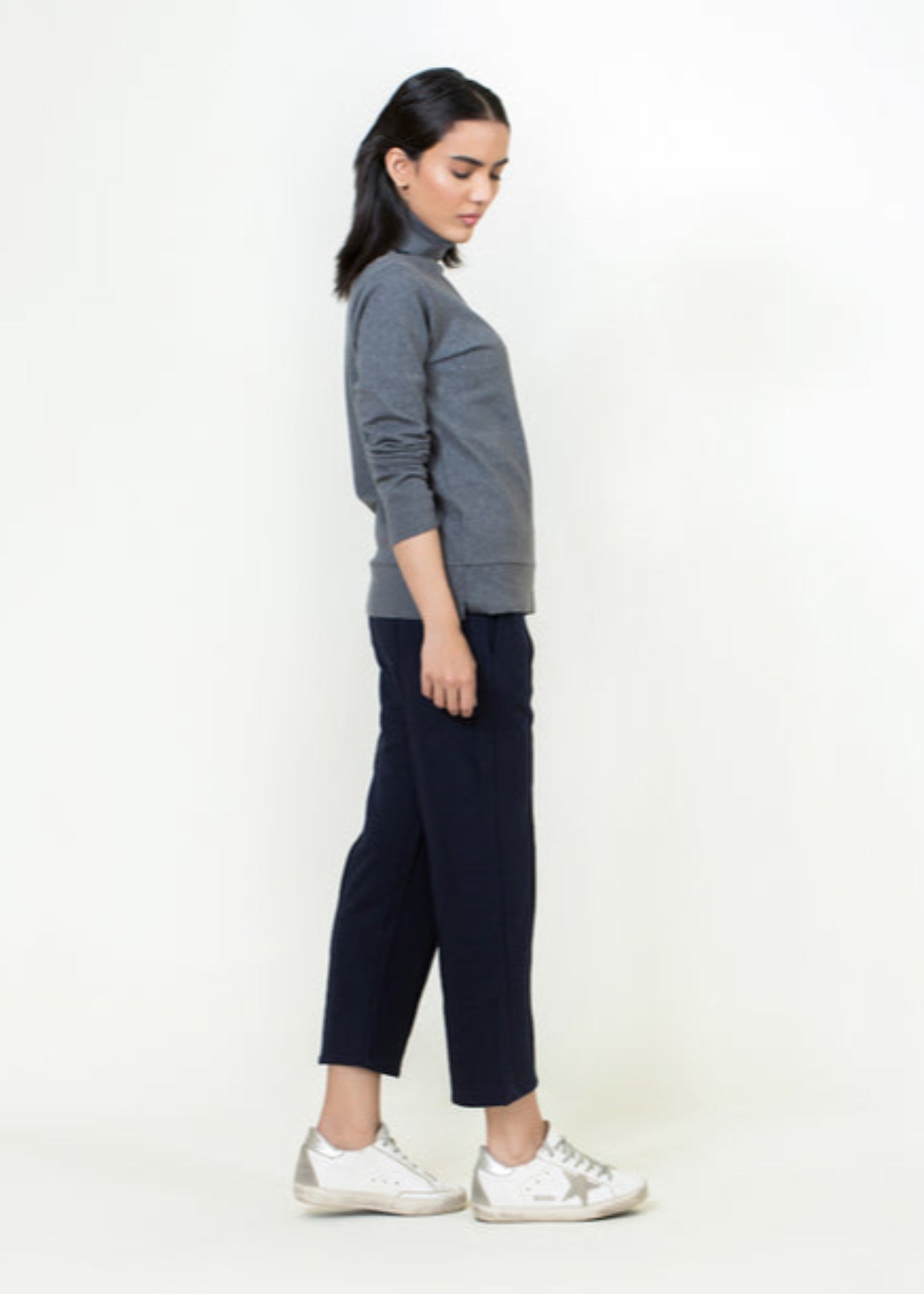 polyester-spandex Turtle Neck in Grey
