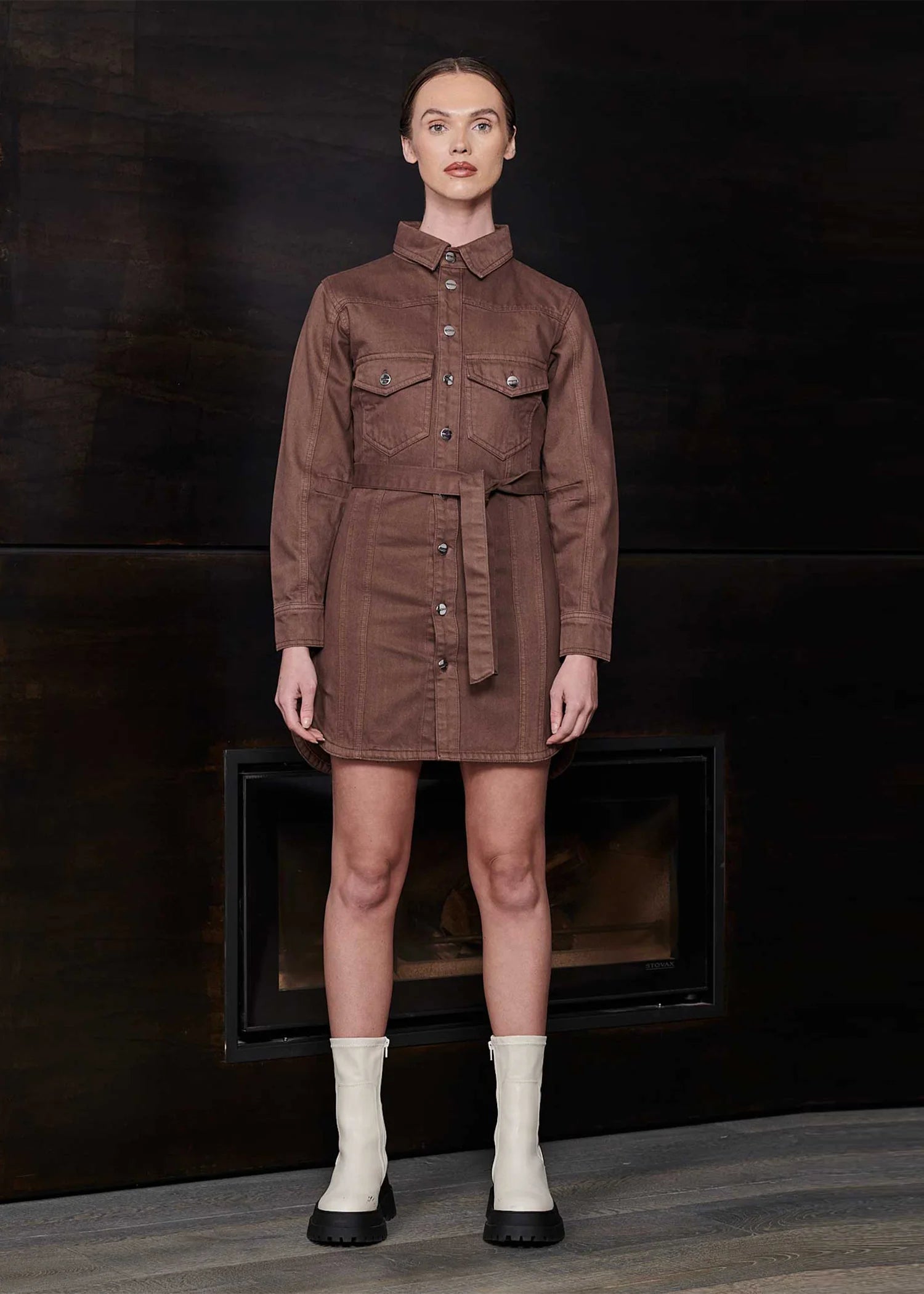 denim Dress in Chocolate brown
