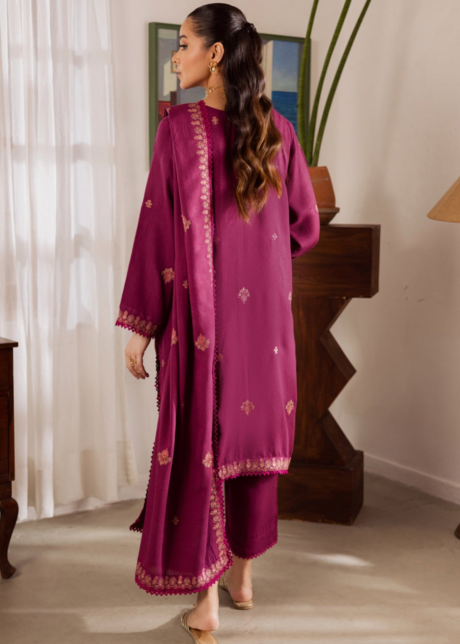 karandi Unstitched in Burgundy