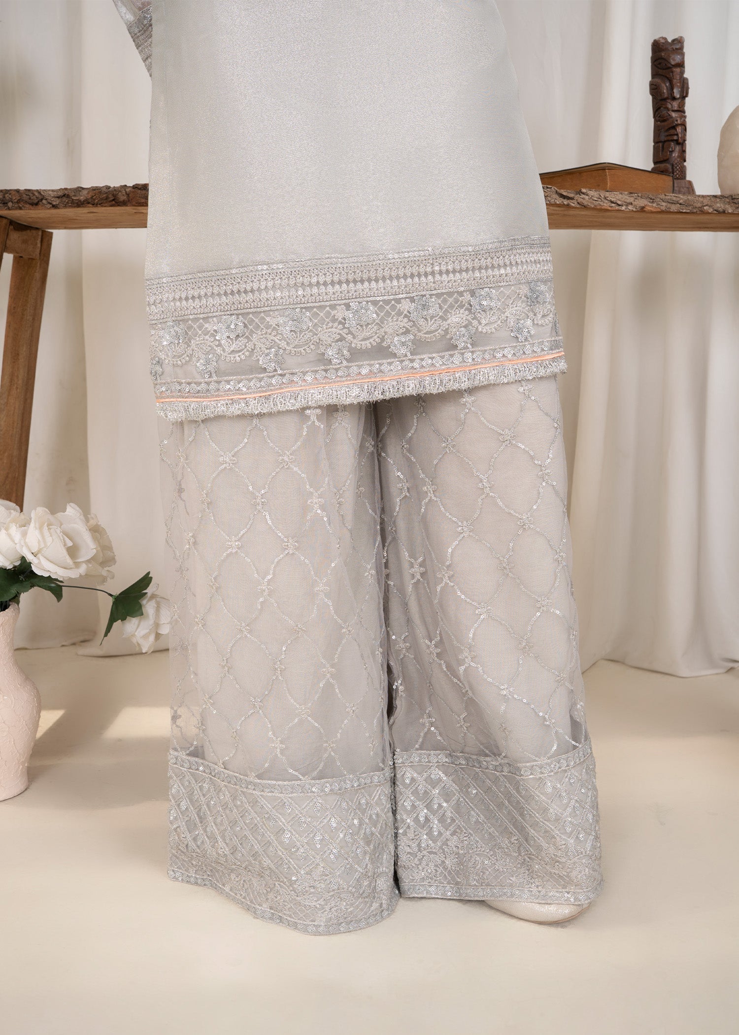 tissue Sharara in Slate grey