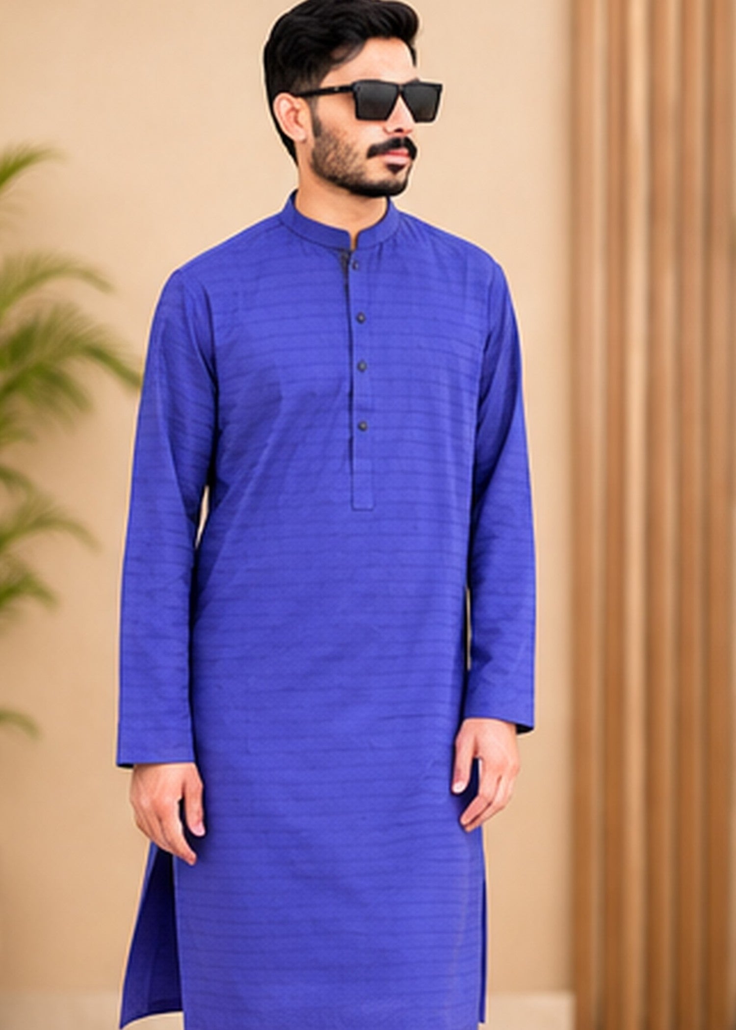 cotton jacquard Kurta in Blue