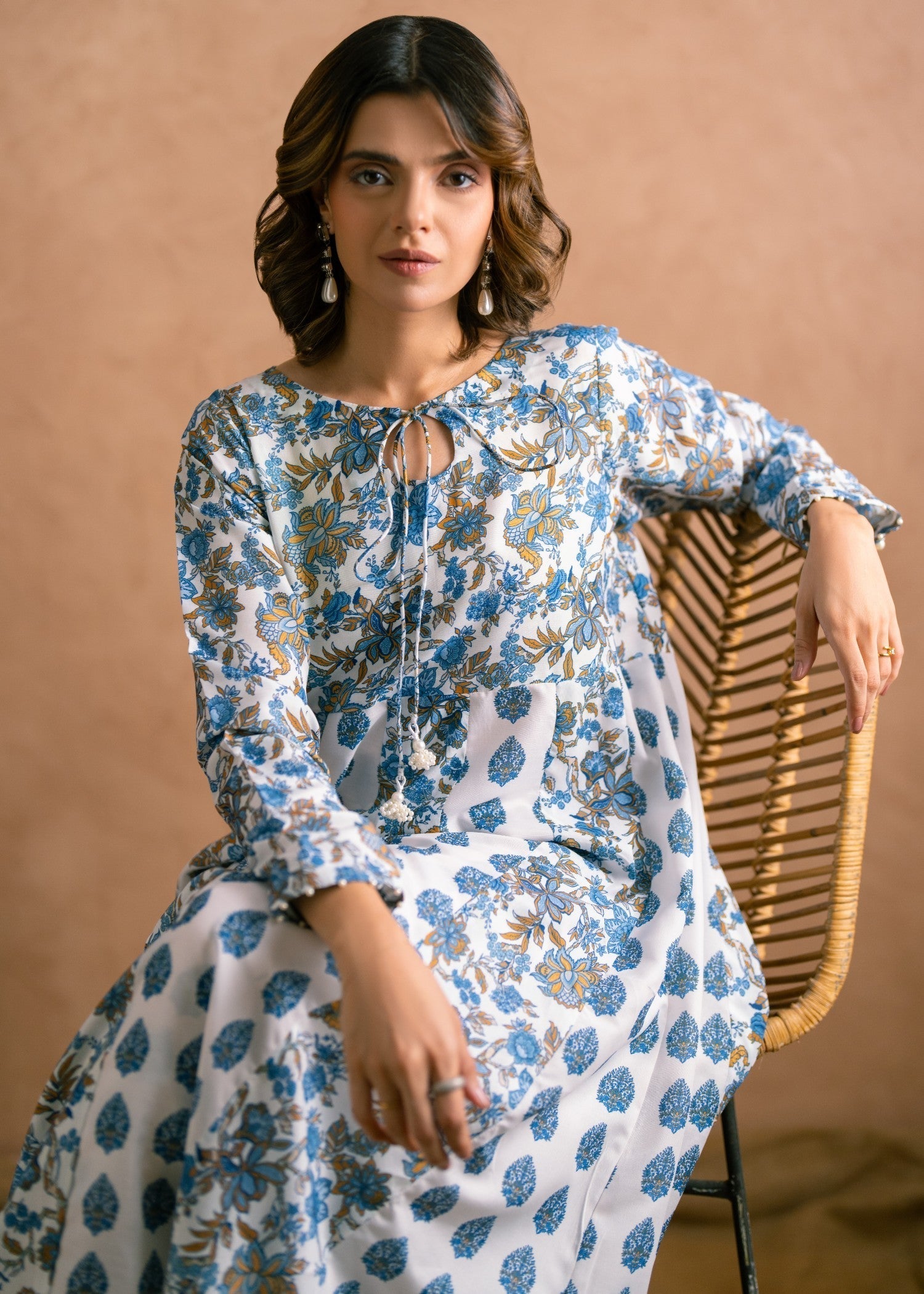 poly viscose Pishwas in White