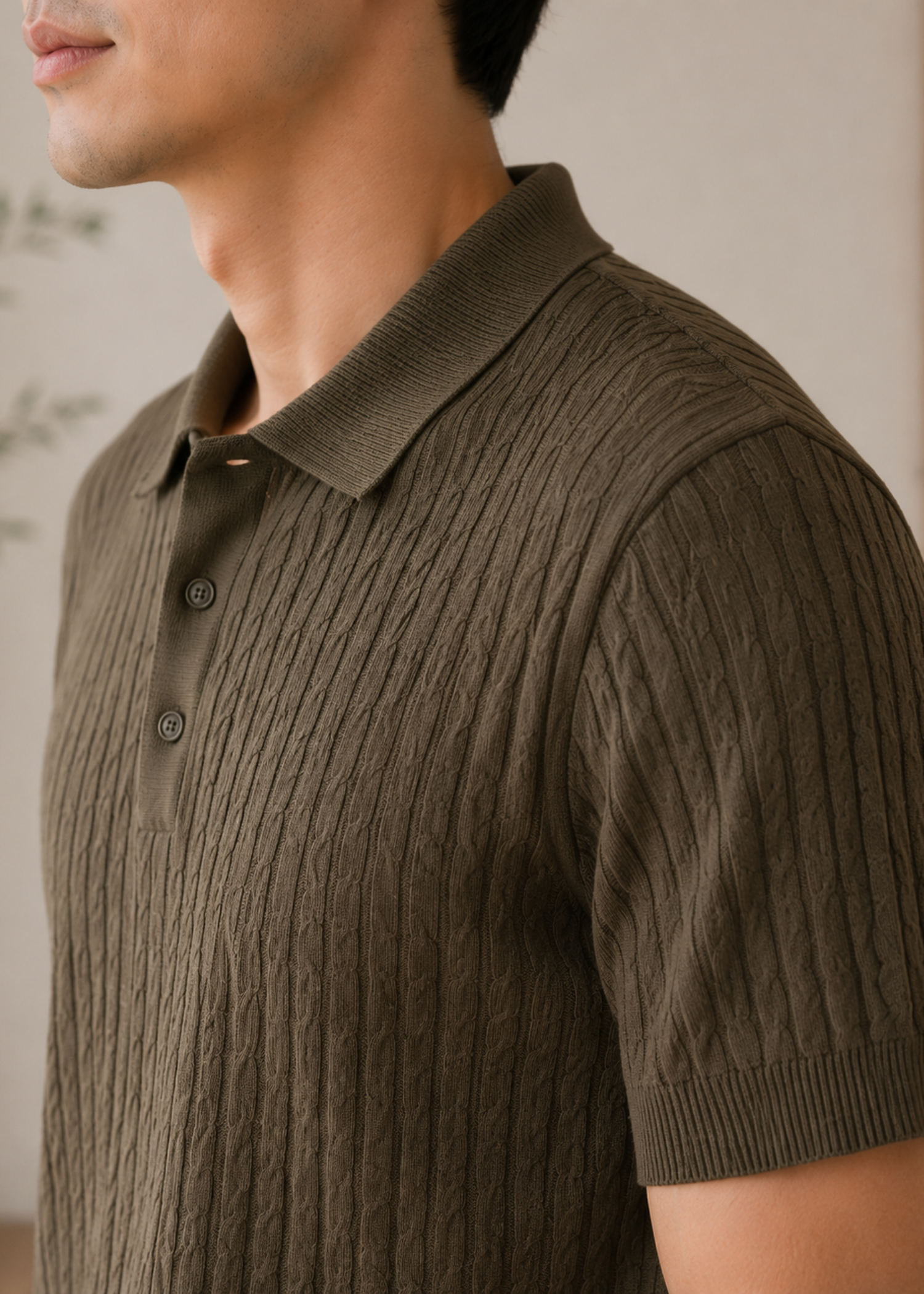 cotton jersey Polo Shirt in Olive green by Level
