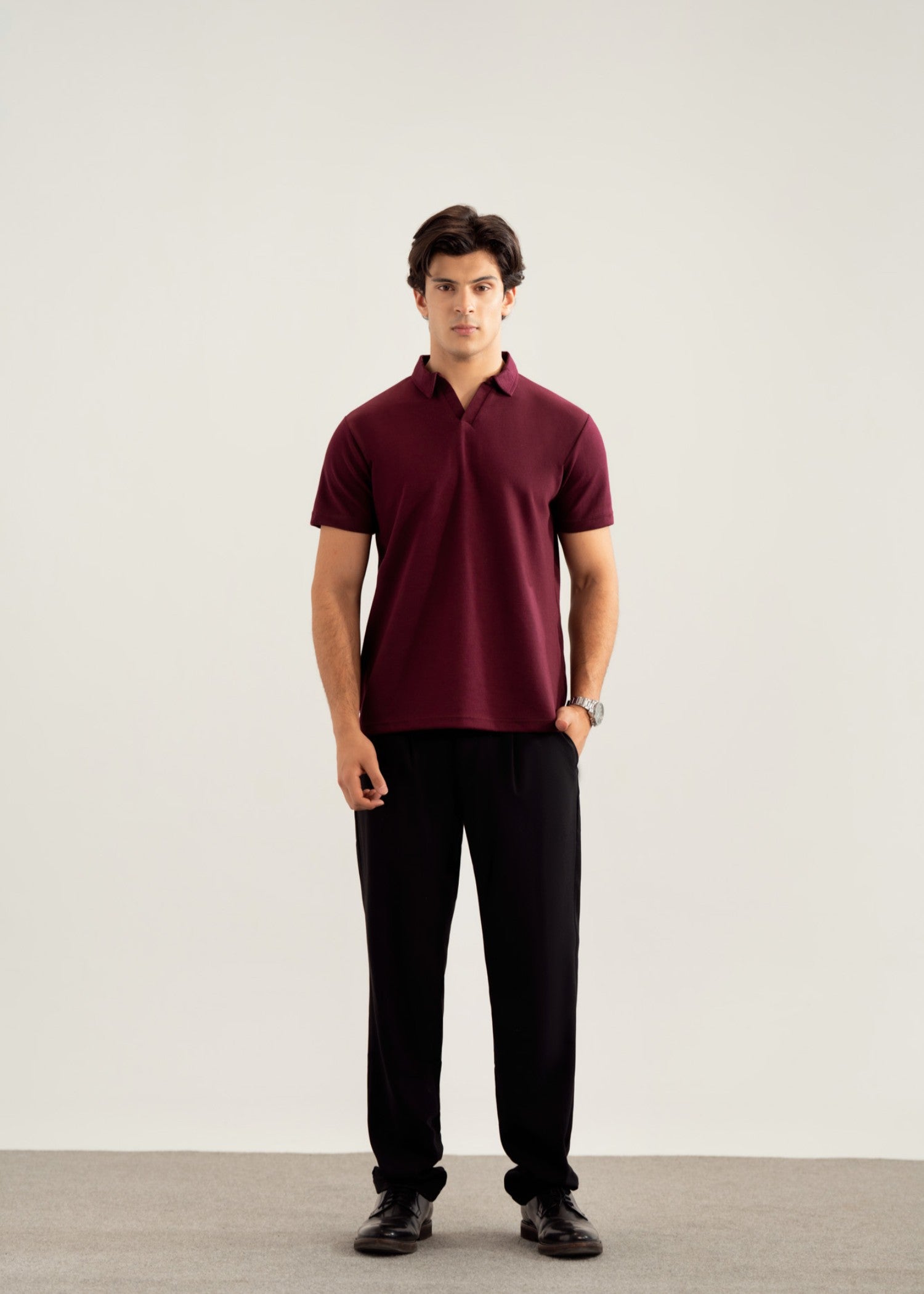 interlock knit Polo Shirt in Maroon