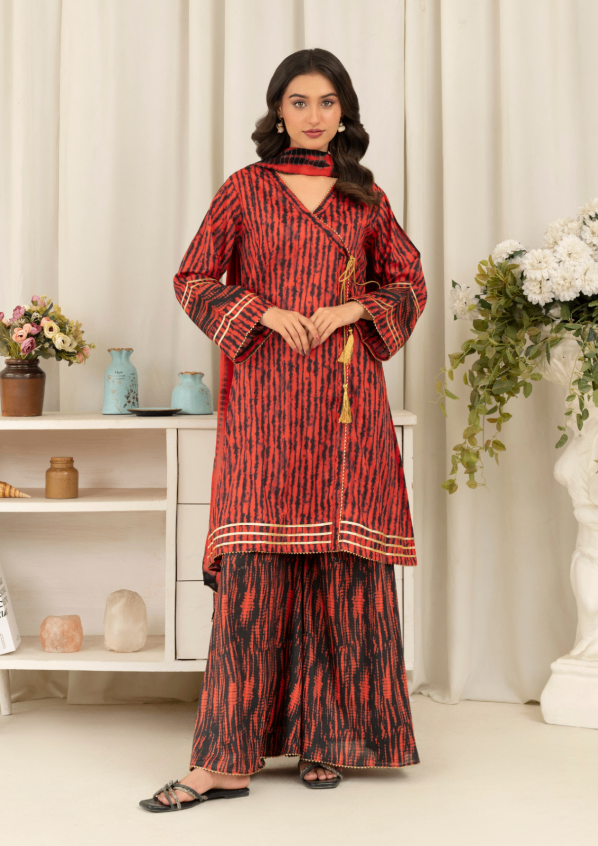 lawn Angrakha in Red