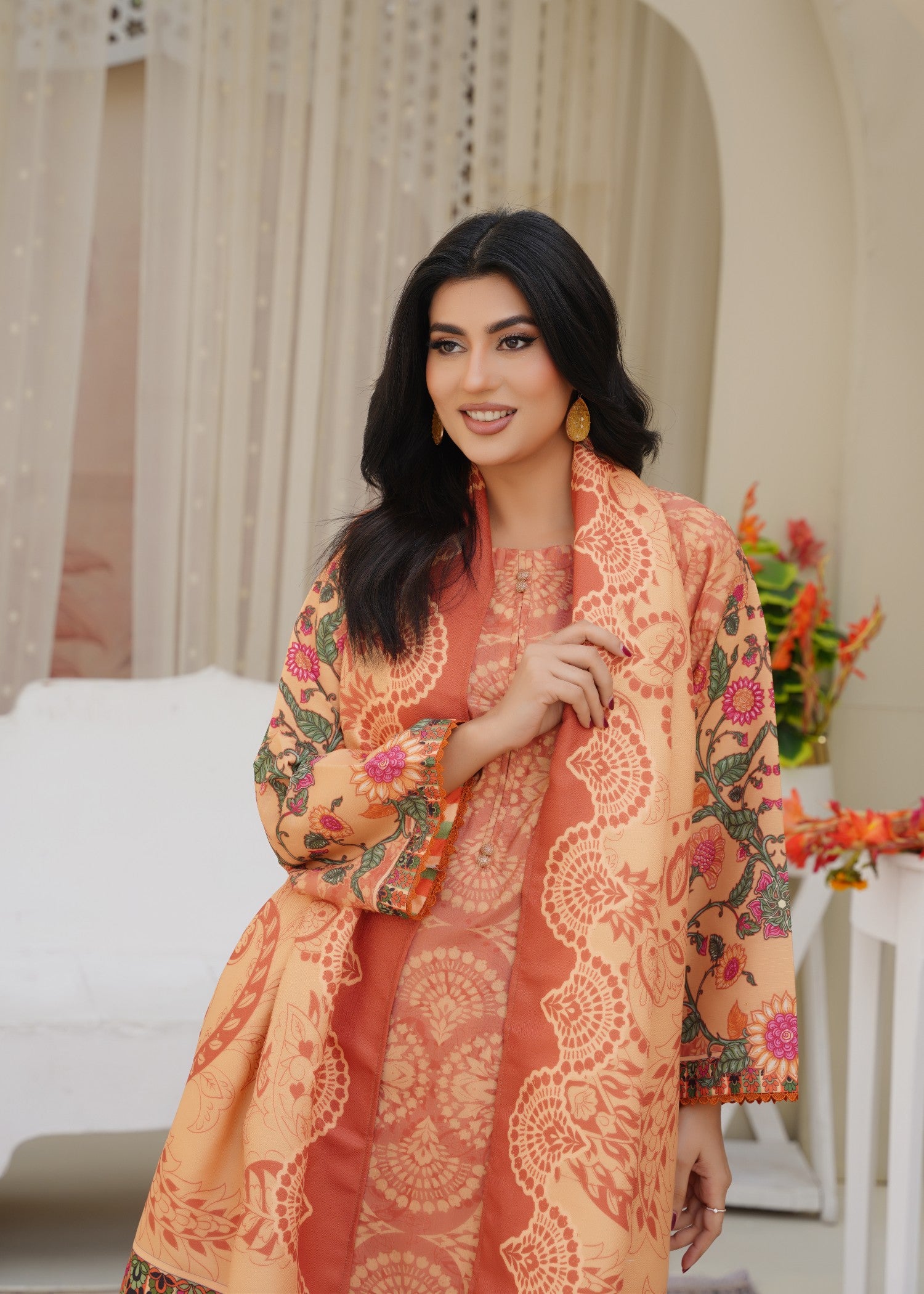 raw silk Kurta Set in Desert orange