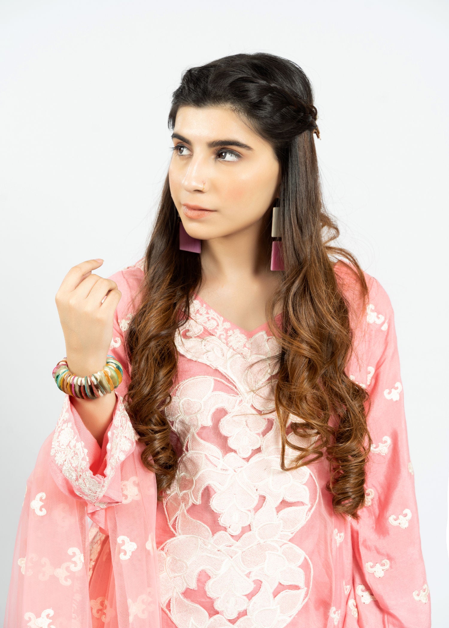 cotton net Short Frock in Pink
