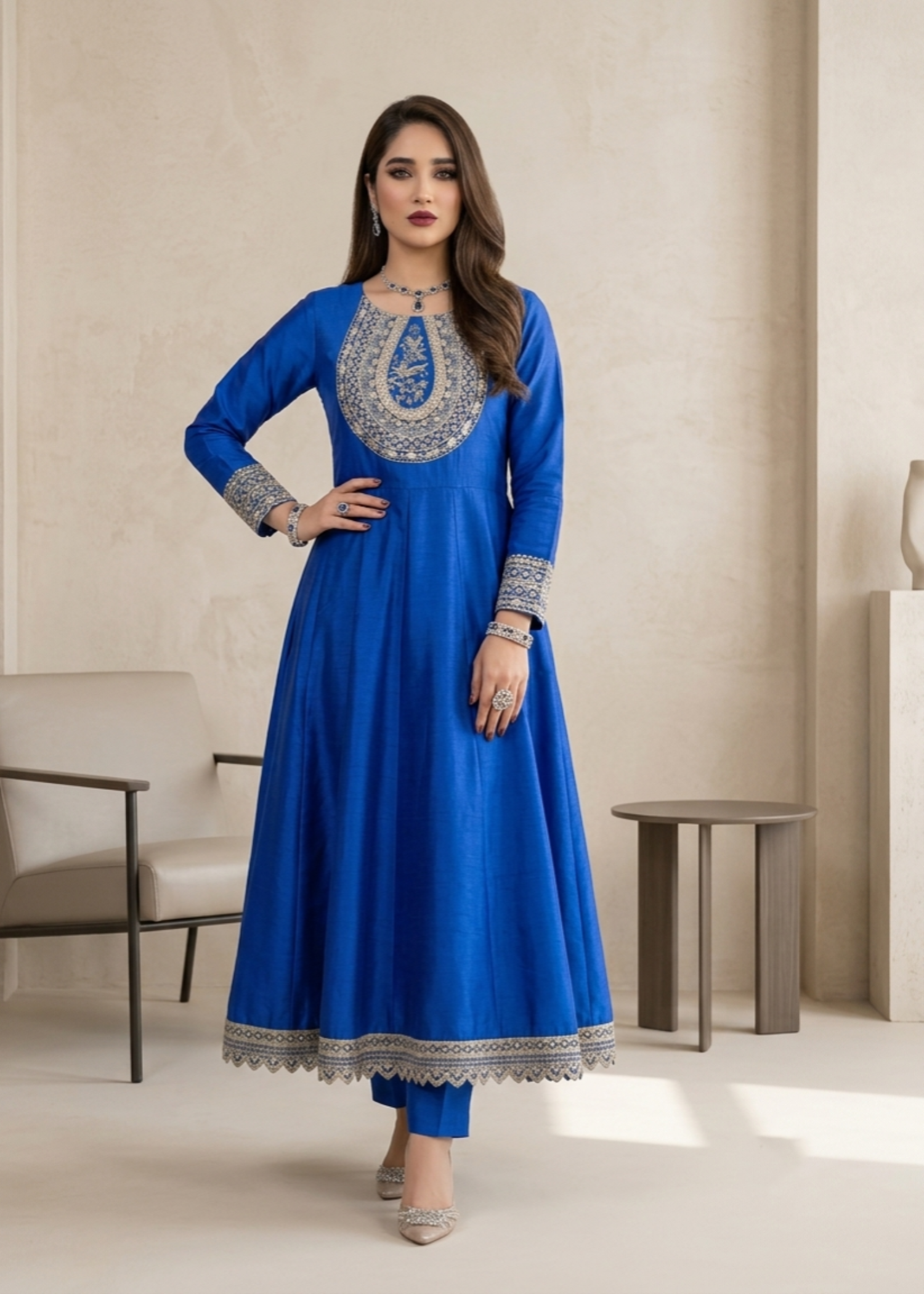 raw silk Maxi in Blue