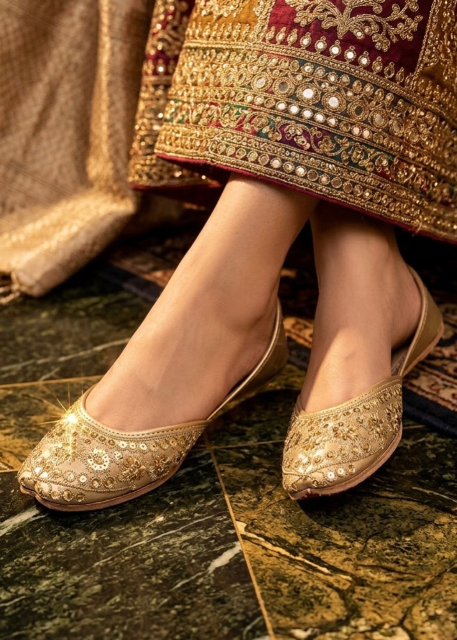 Khussa in Gold by - High Quality Women Khussa ZRD2564