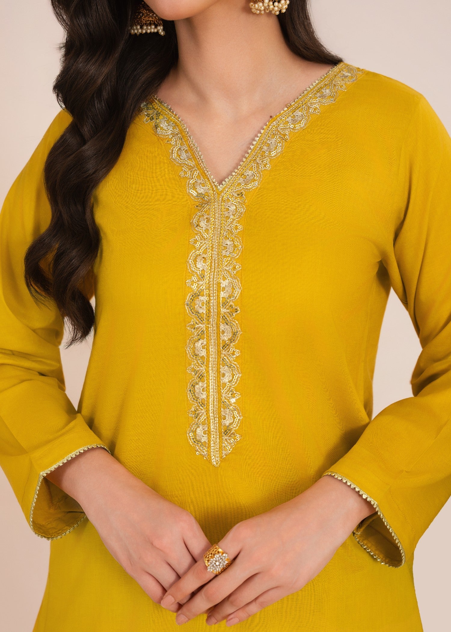 lawn Kurta Set in Mustard, gold