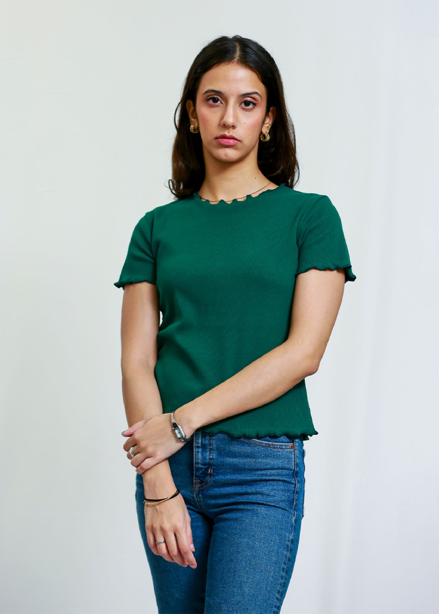 cotton Blouse in Dark green