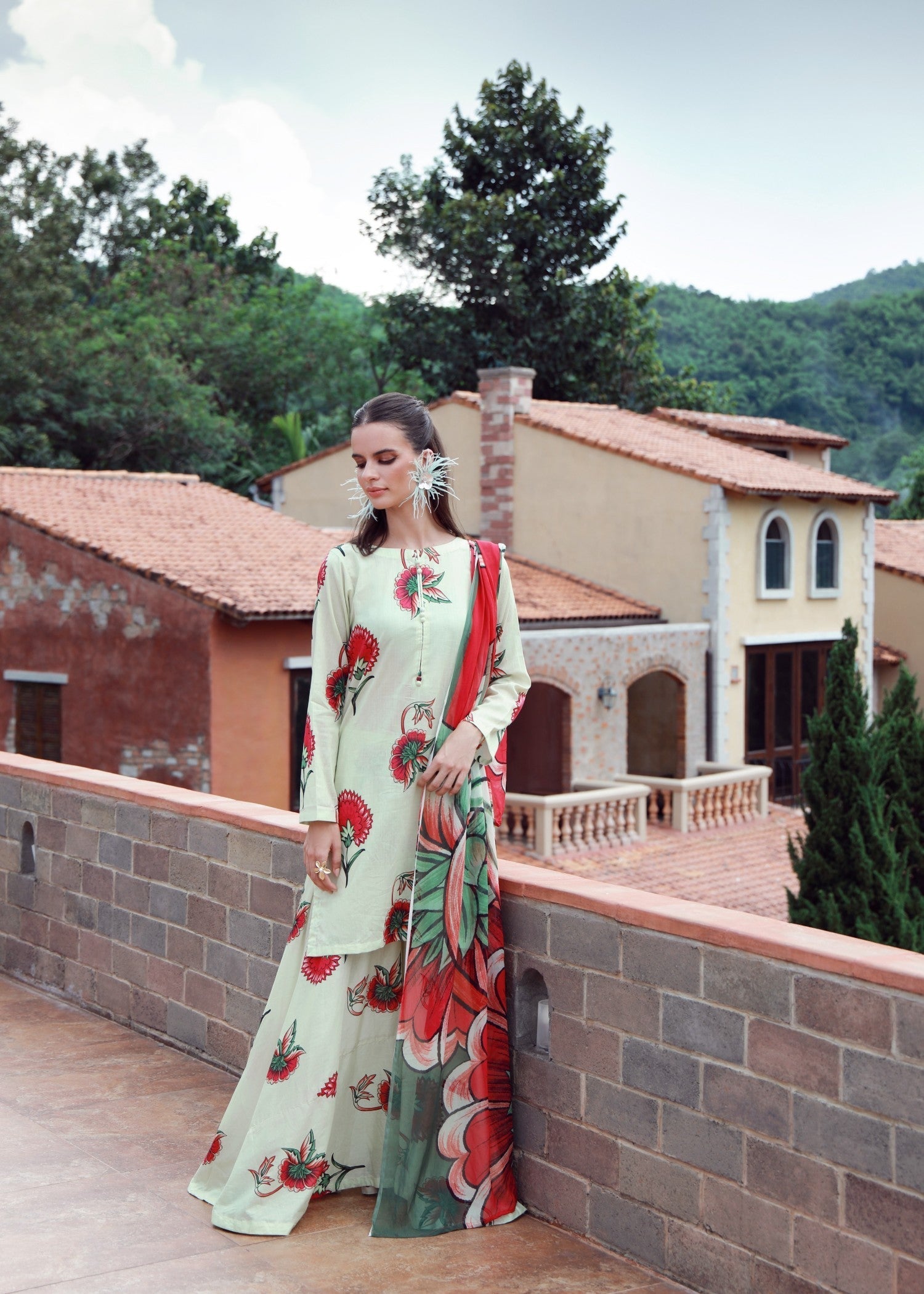 lawn Sharara in Moss green