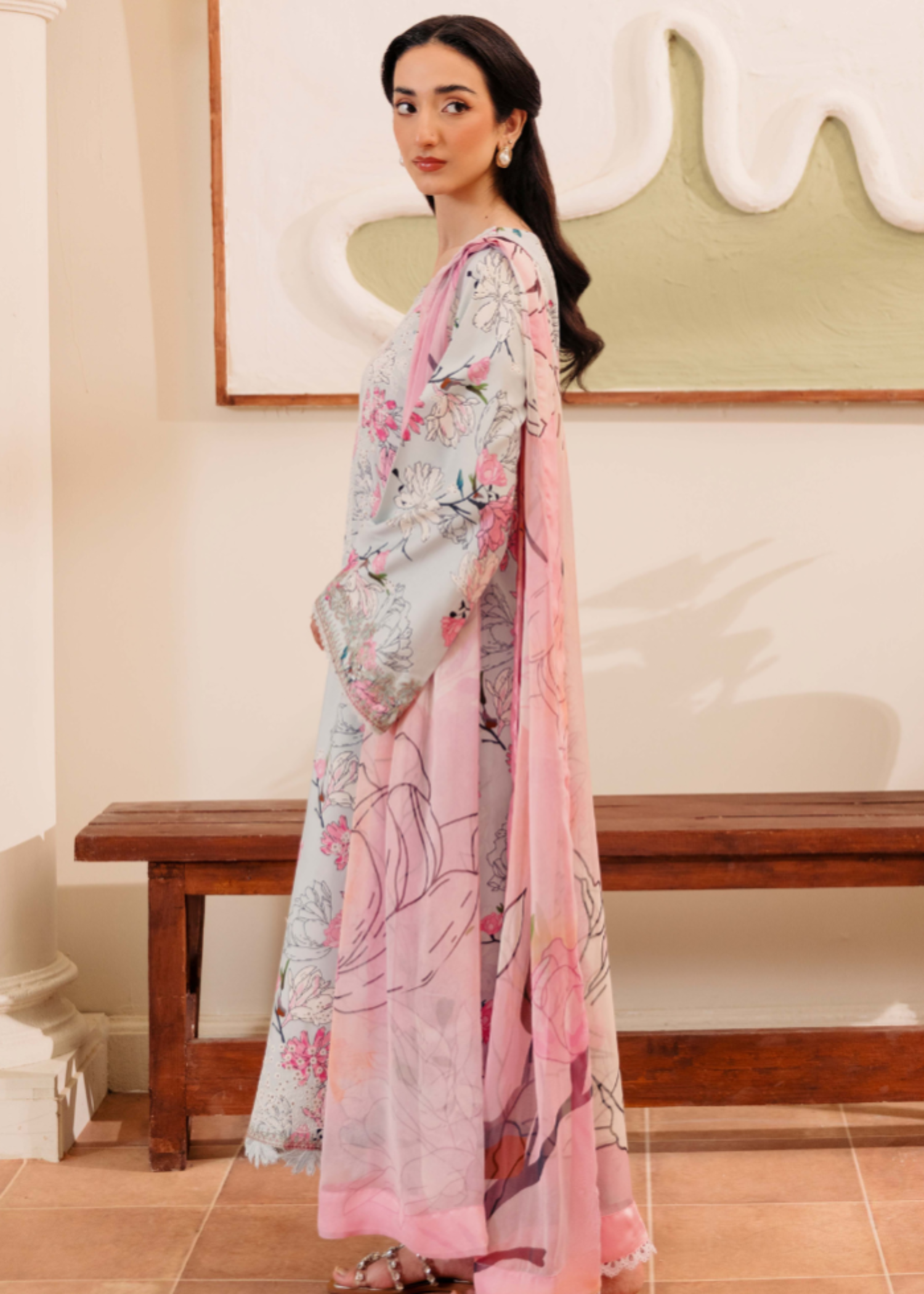 satin viscose Unstitched in Multi
