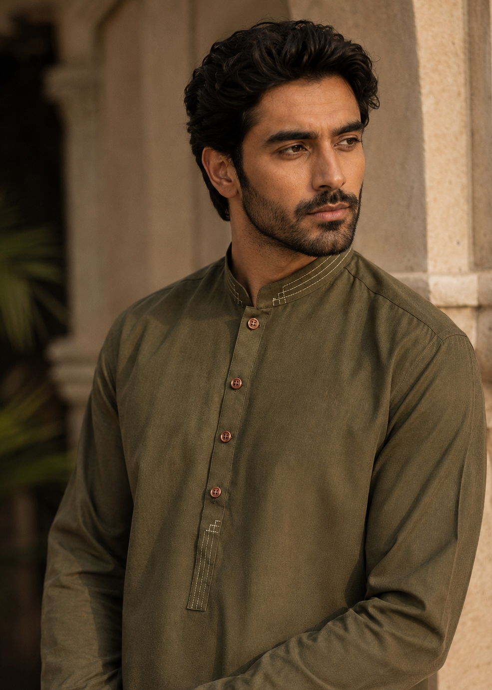 wash & wear Shalwar Kameez in Olive green