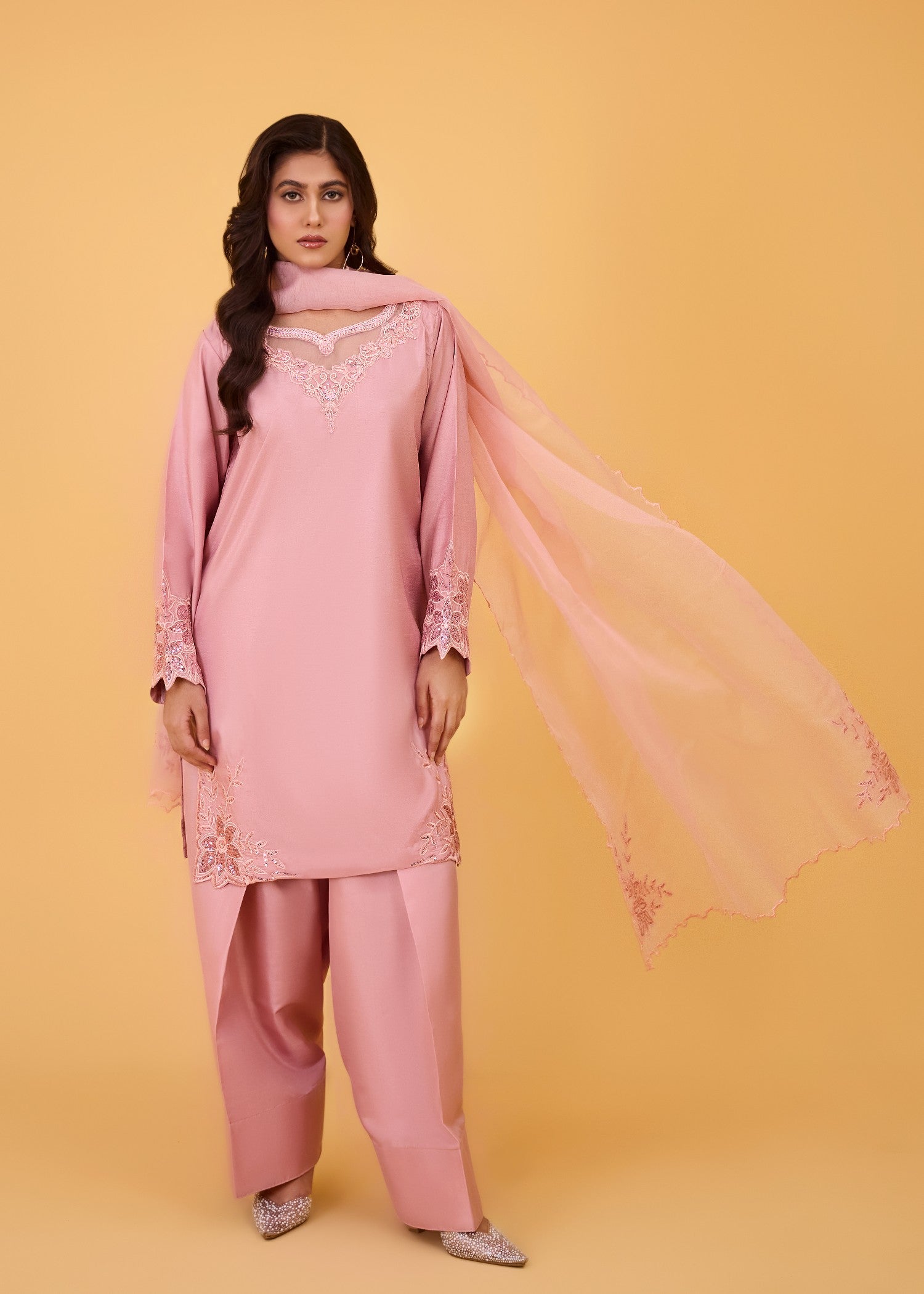 kattan silk Kurta Set in Salmon pink