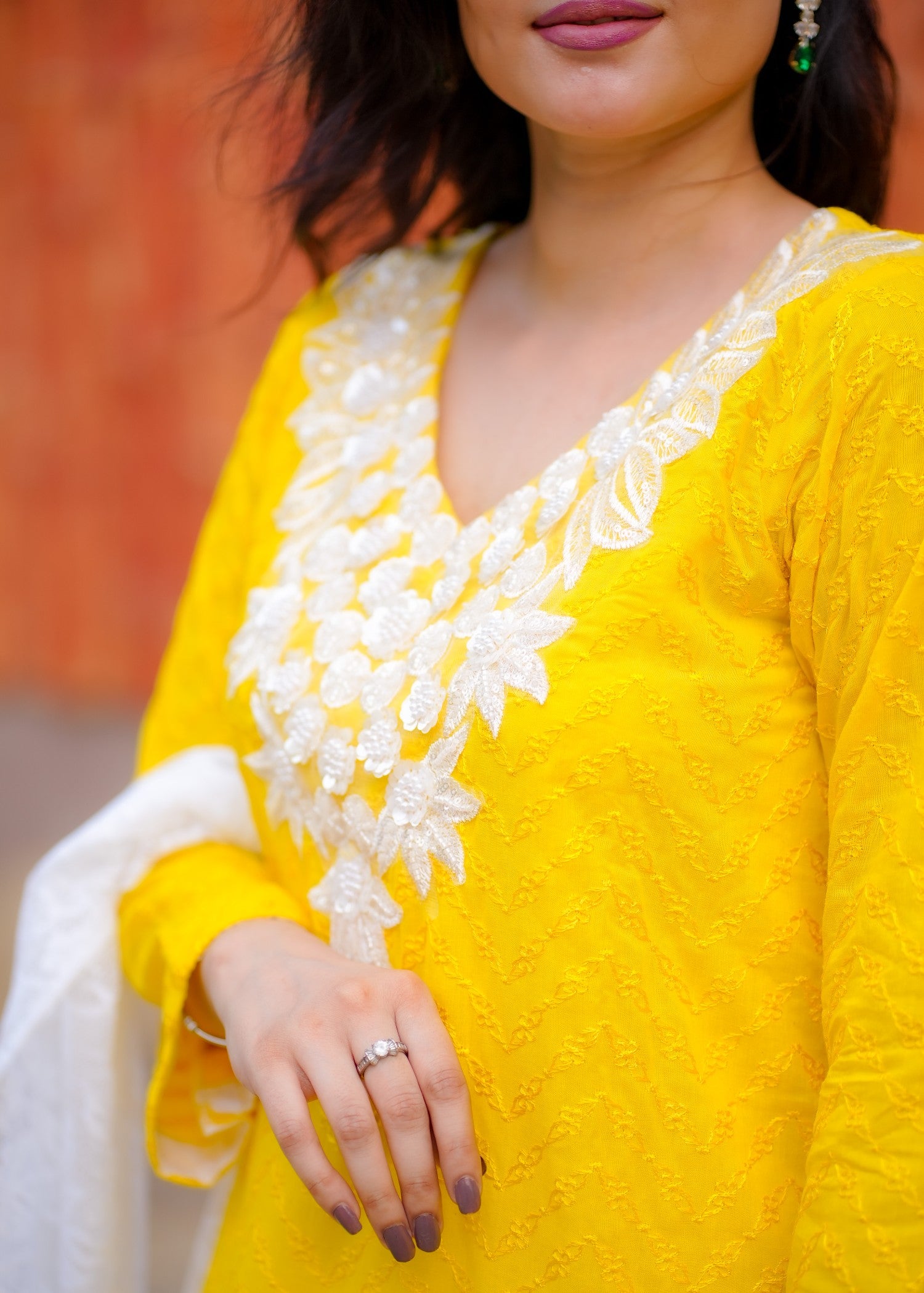 chikankari cotton Kurta Set in Lemon