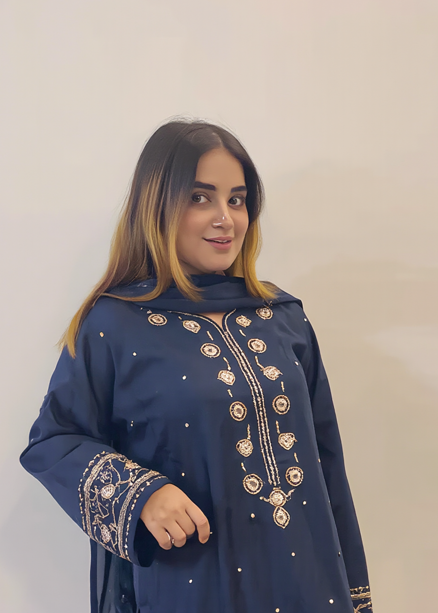 cotton dobby Kurta Set in Yale blue