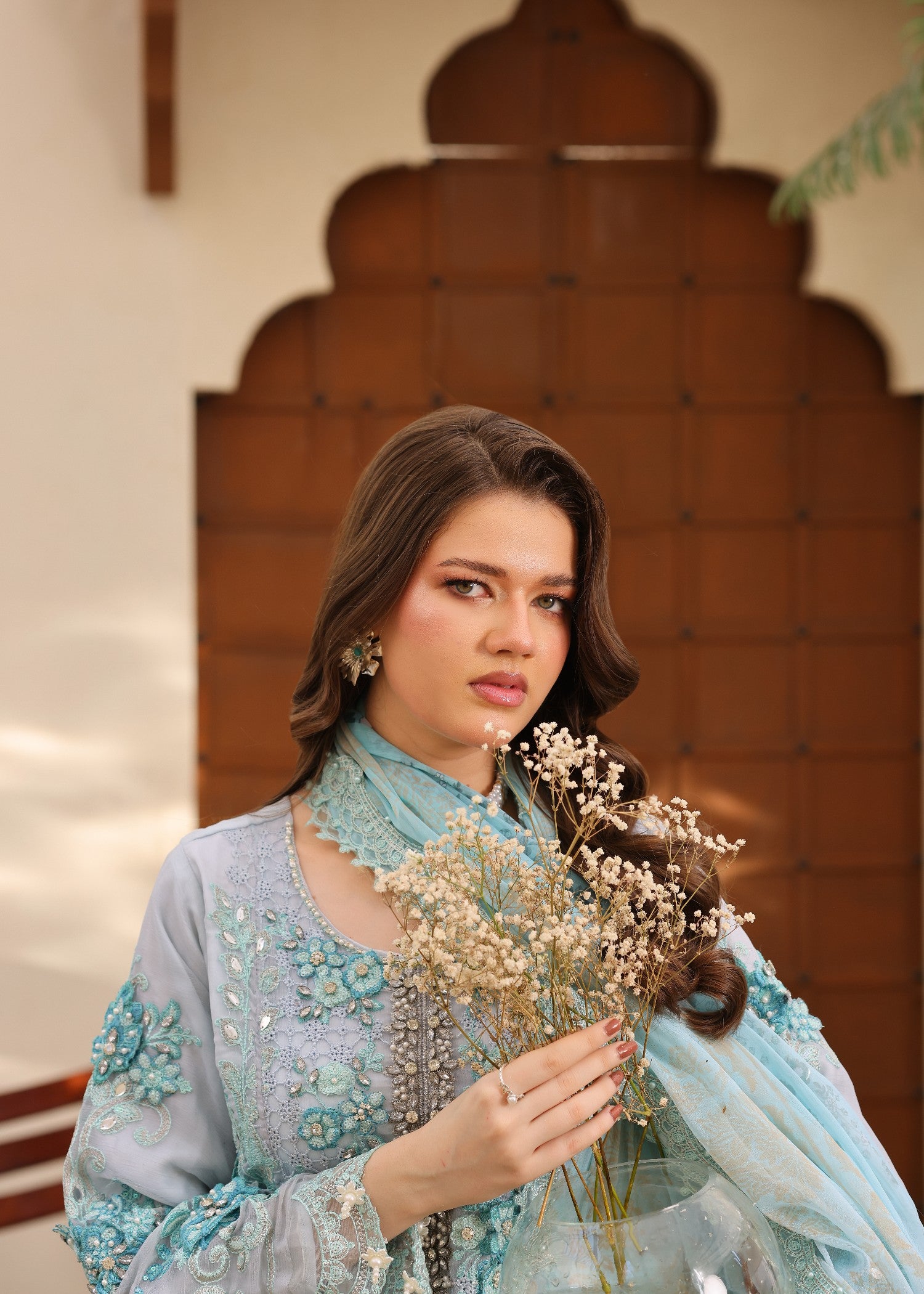 chiffon Kurta Set in Light blue