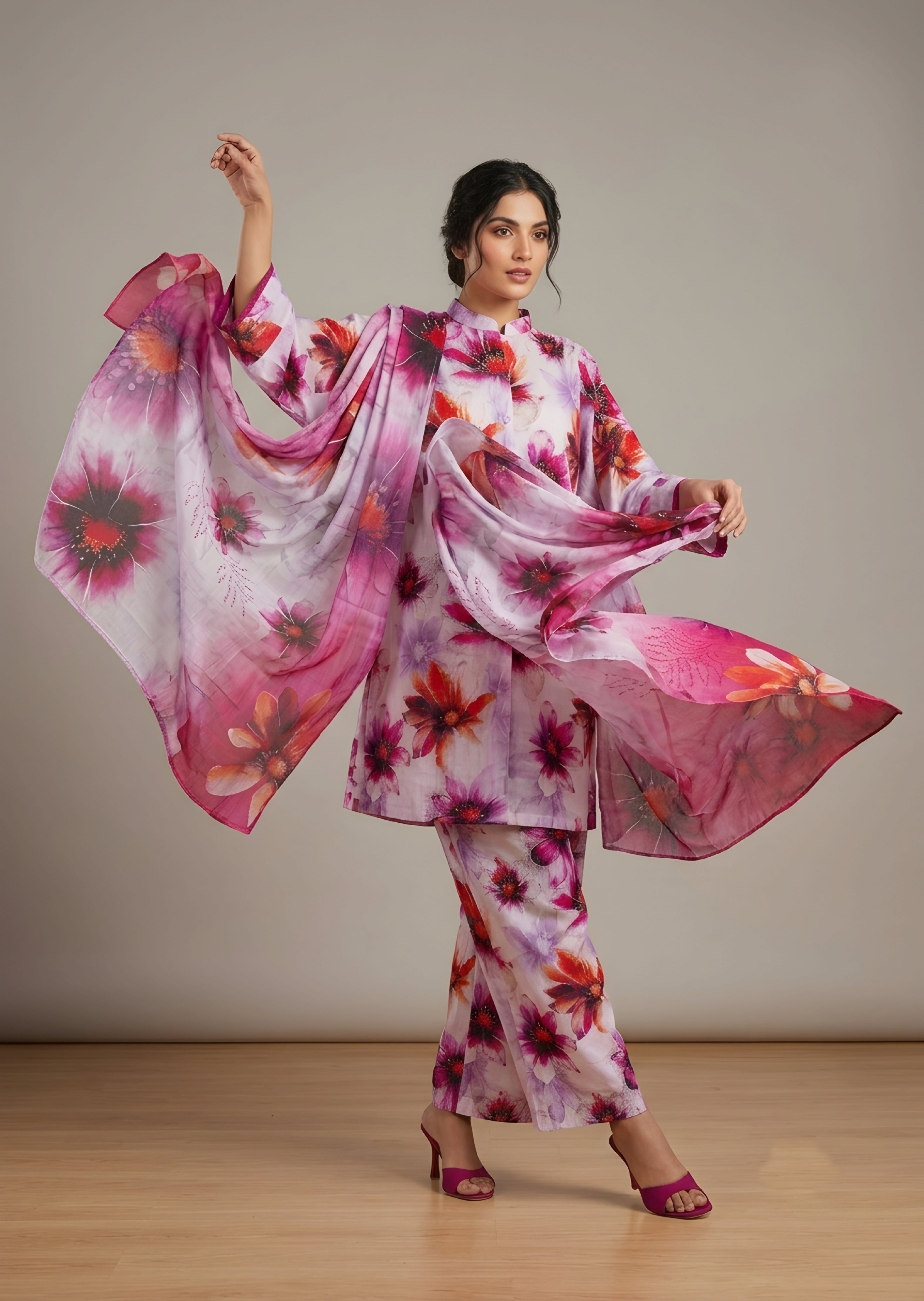 lawn Kurta Set in Mauve pink, lusty gallant