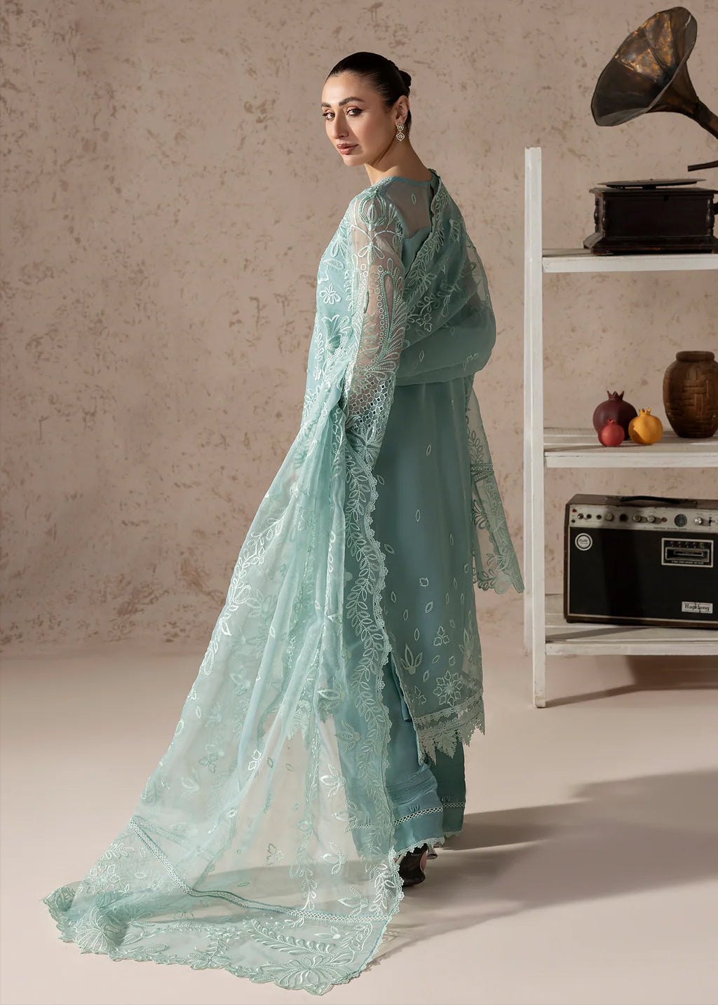 tissue Kurta Set in Powder blue