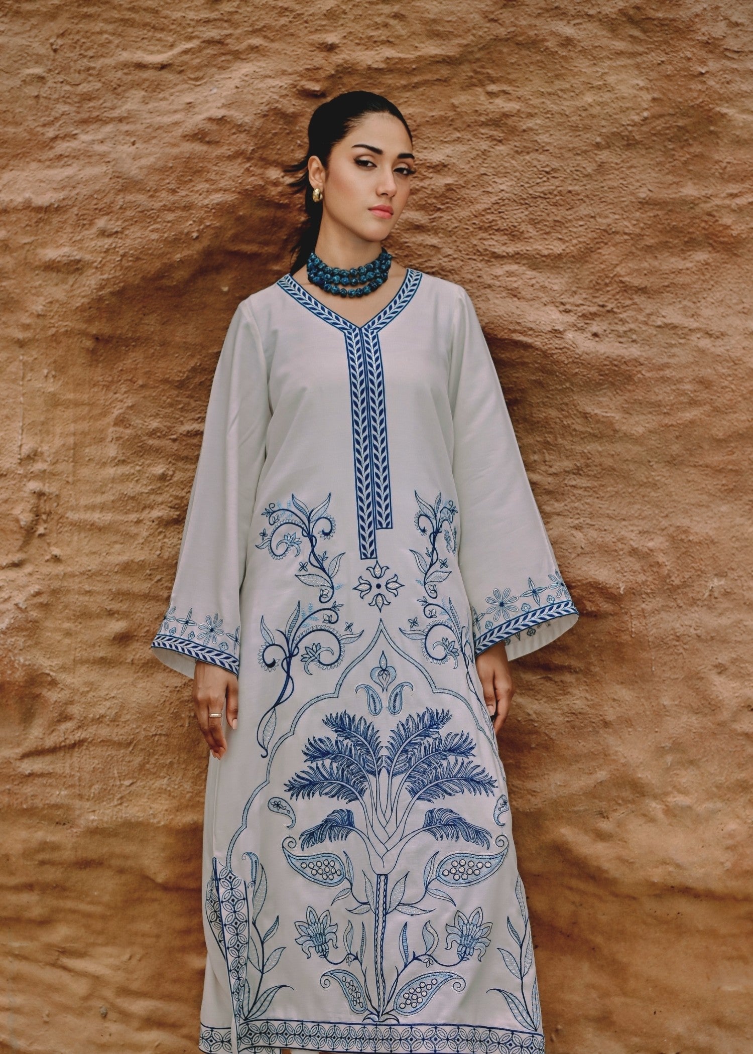 cotton viscose Kurta Set in White smoke
