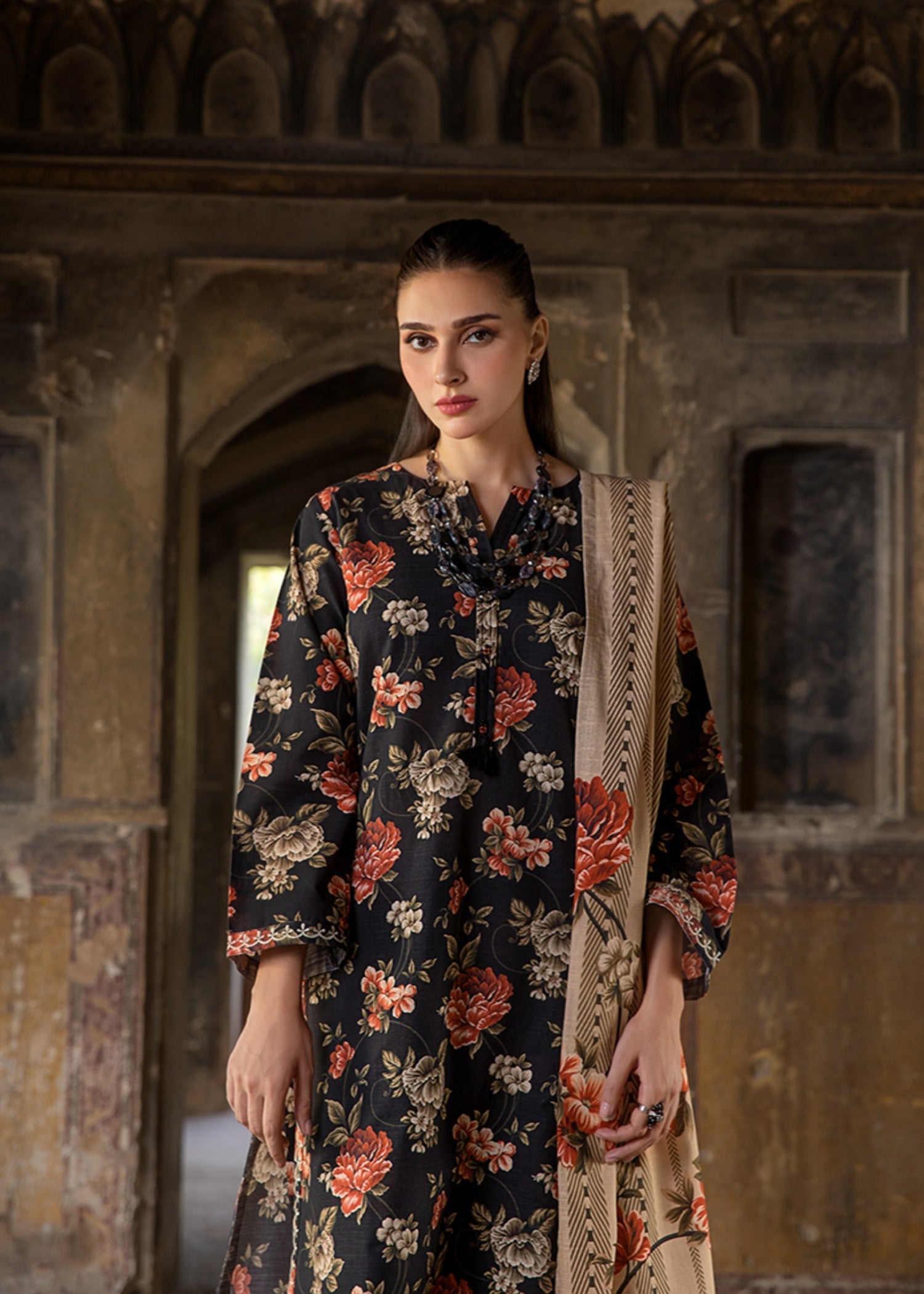 khaddar Kurta Set in Jet black