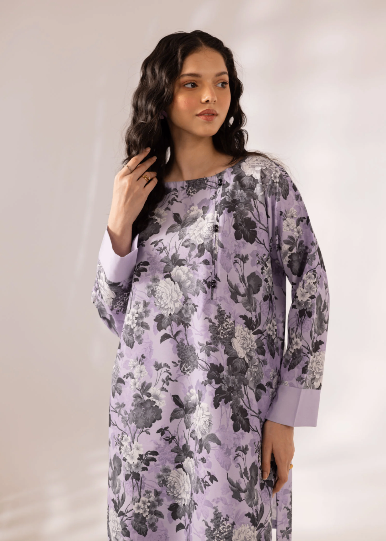 blended khaddar Kurta Set in Mauve