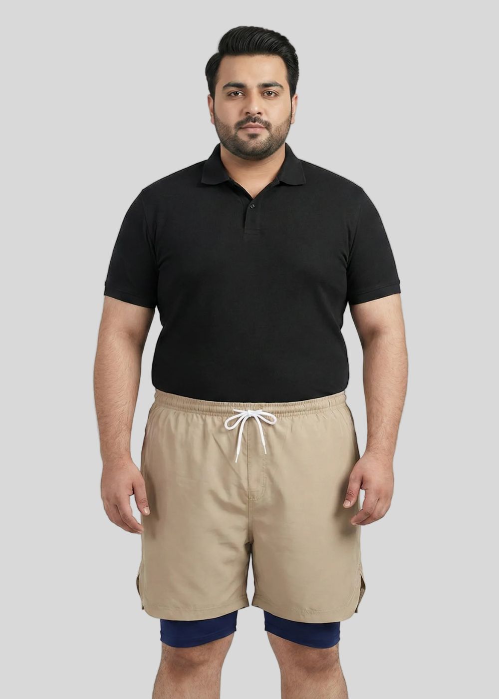 polyester Shorts in Navy blue, khaki brown