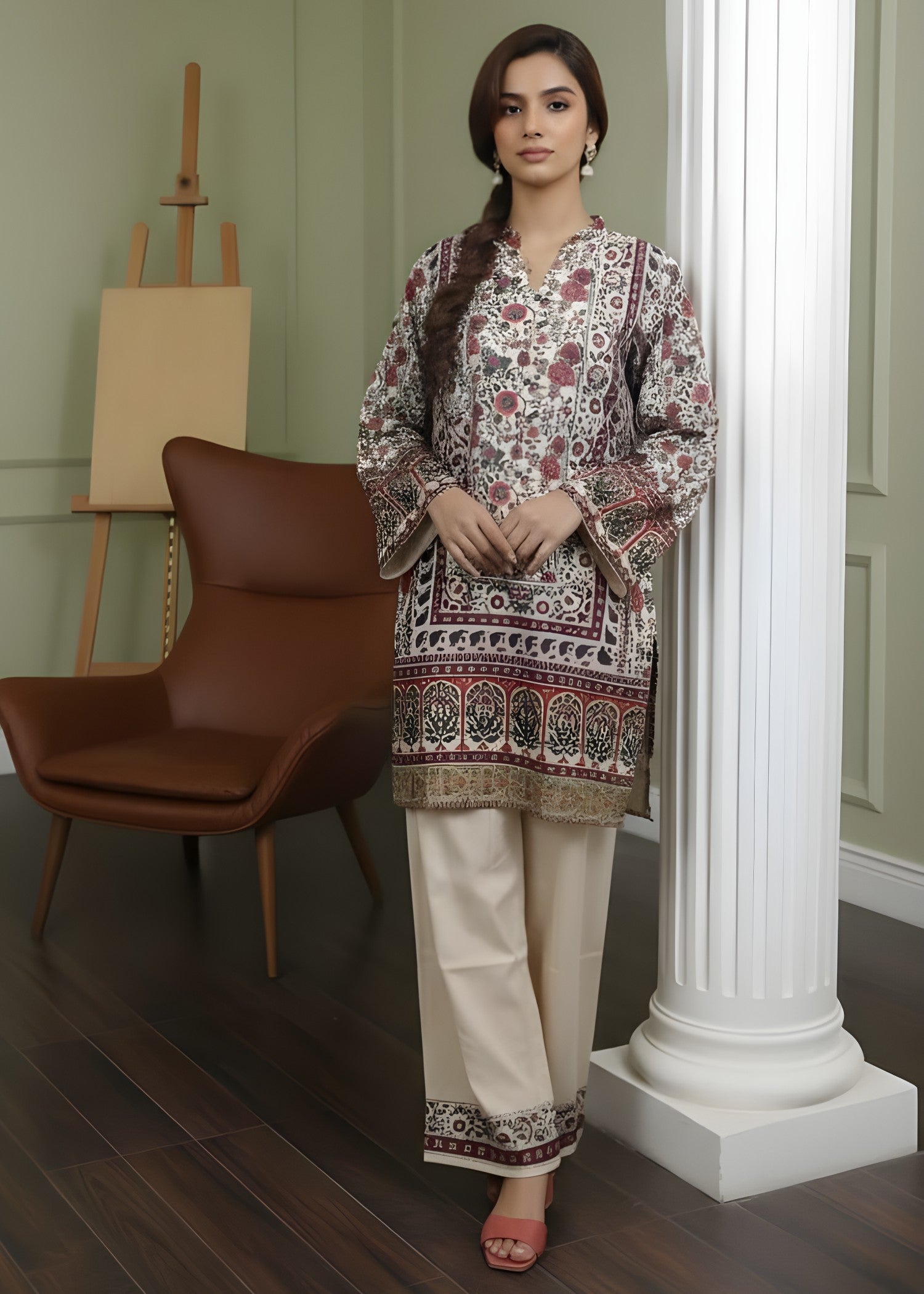 polyester crepe Kurta Set in Multi