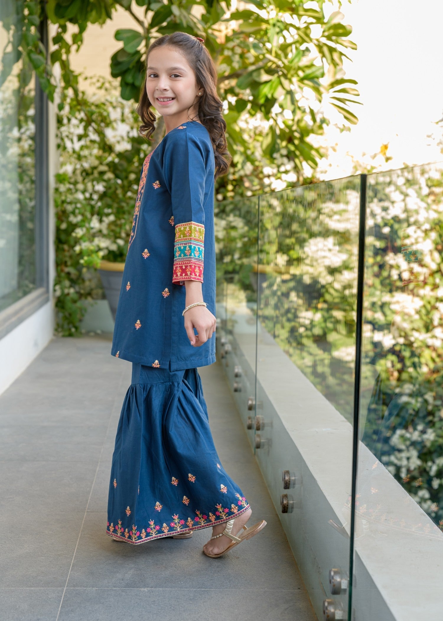 lawn Gharara in Dark blue