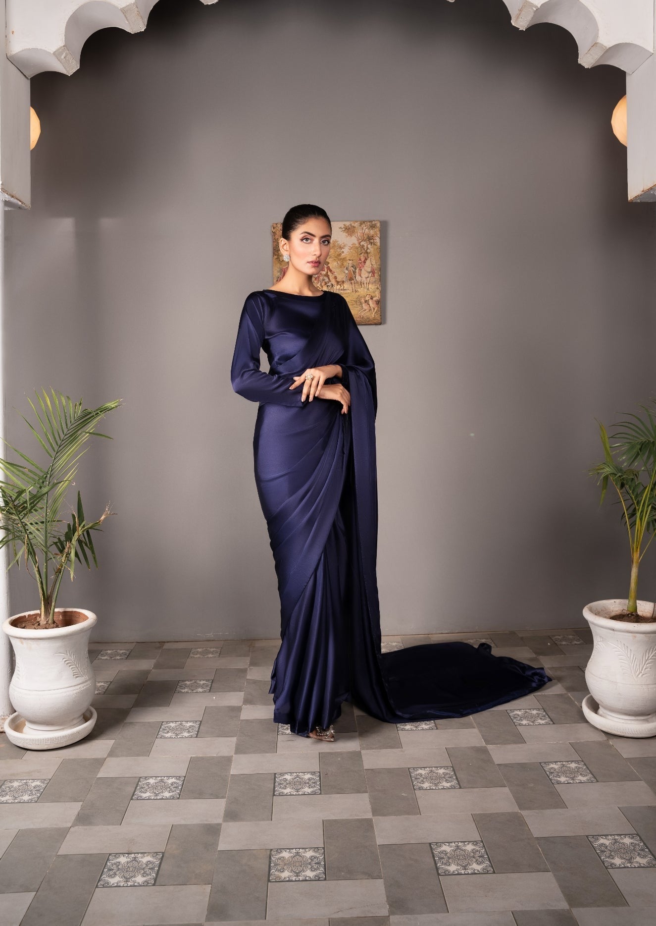 silk Saree in Navy blue