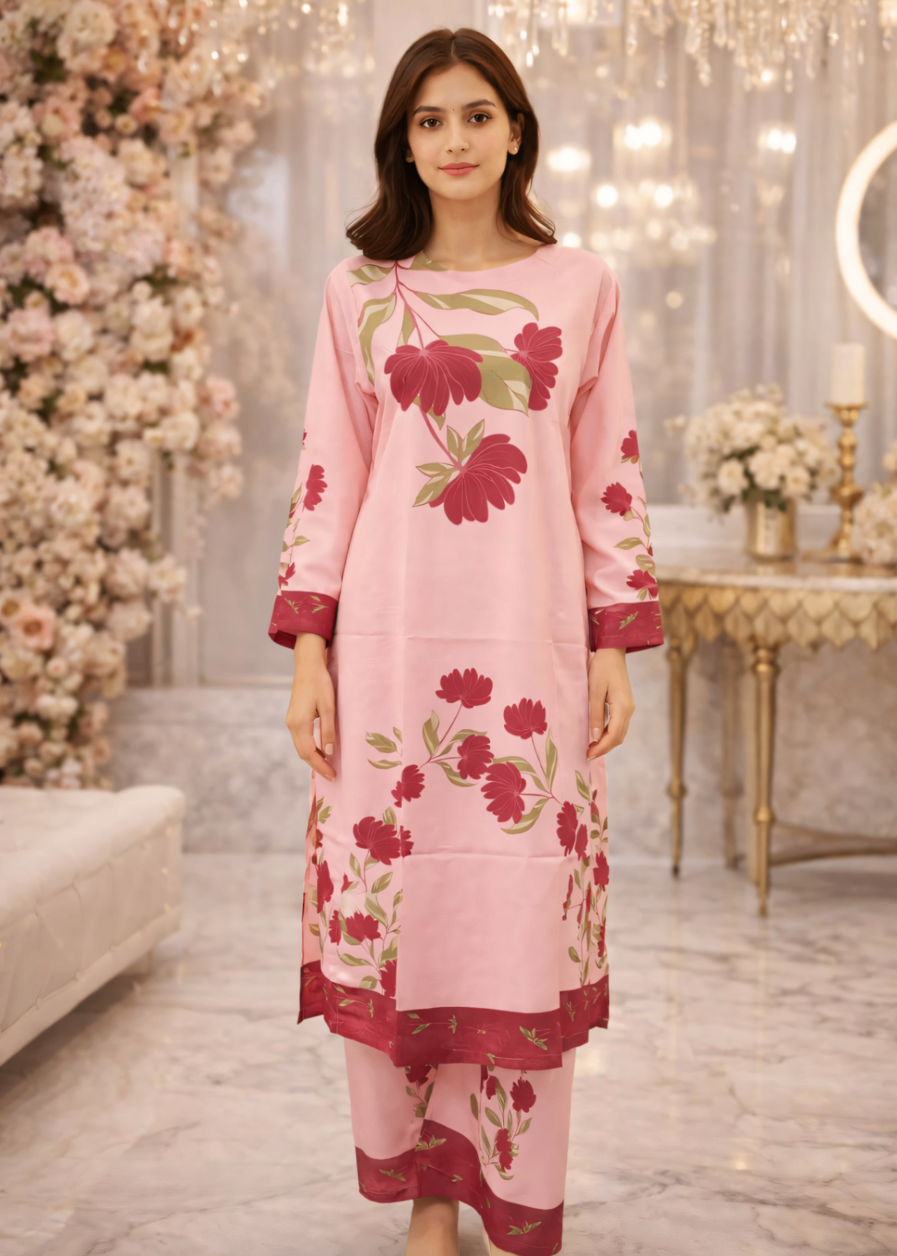 crepe Co Ord Sets in Pastel pink