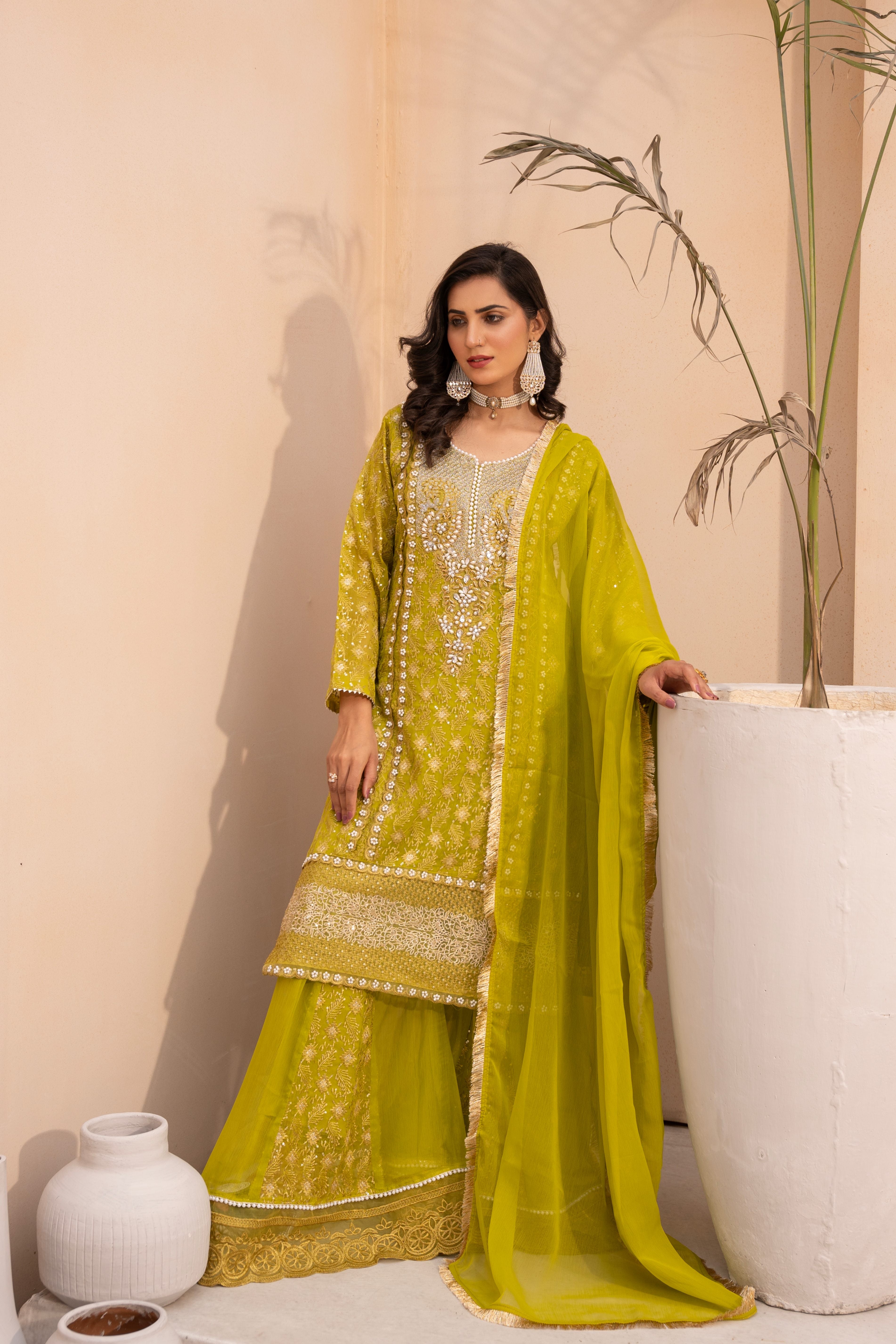 chiffon Sharara in Chartreuse